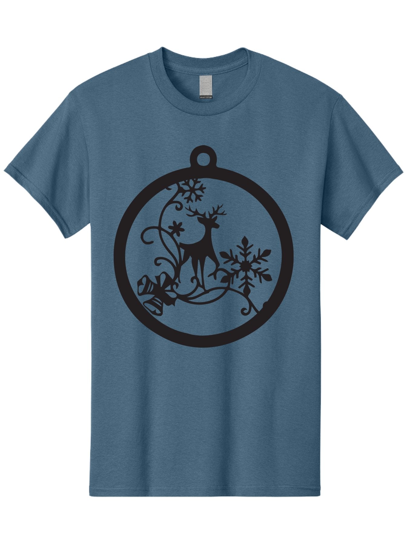Deer-And-Snowflakes-Ornament Men'S Graphic Tee, 100% Cotton, Comfortable Casual Summer Wear, Machine Washable, Reindeer Silhouette, Christmas Decoration, Festive Design, Winter Wonderland, Holiday Decor, Snowflakes, Leaves, Aac637 10