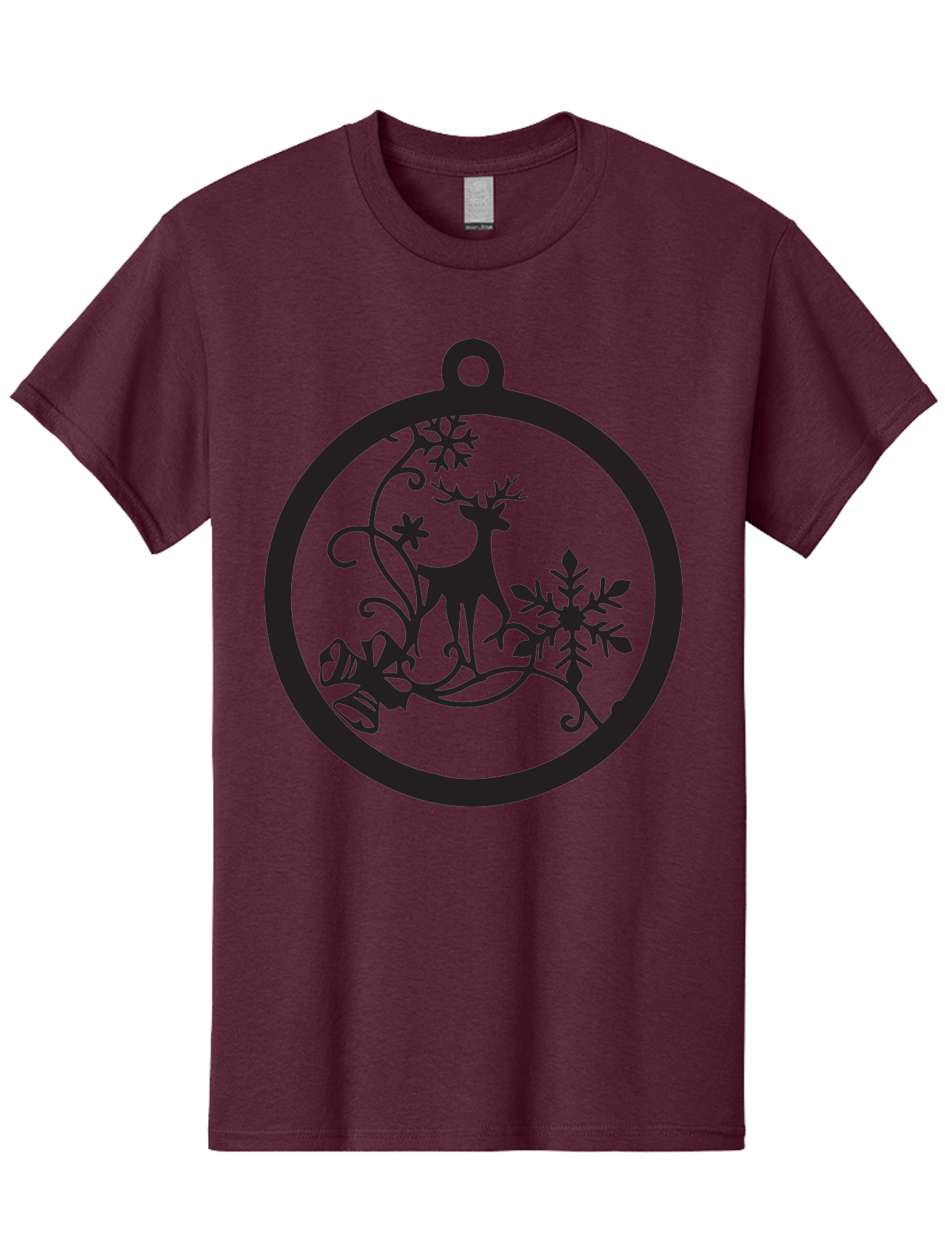 Deer-And-Snowflakes-Ornament Men'S Graphic Tee, 100% Cotton, Comfortable Casual Summer Wear, Machine Washable, Reindeer Silhouette, Christmas Decoration, Festive Design, Winter Wonderland, Holiday Decor, Snowflakes, Leaves, Aac637 11
