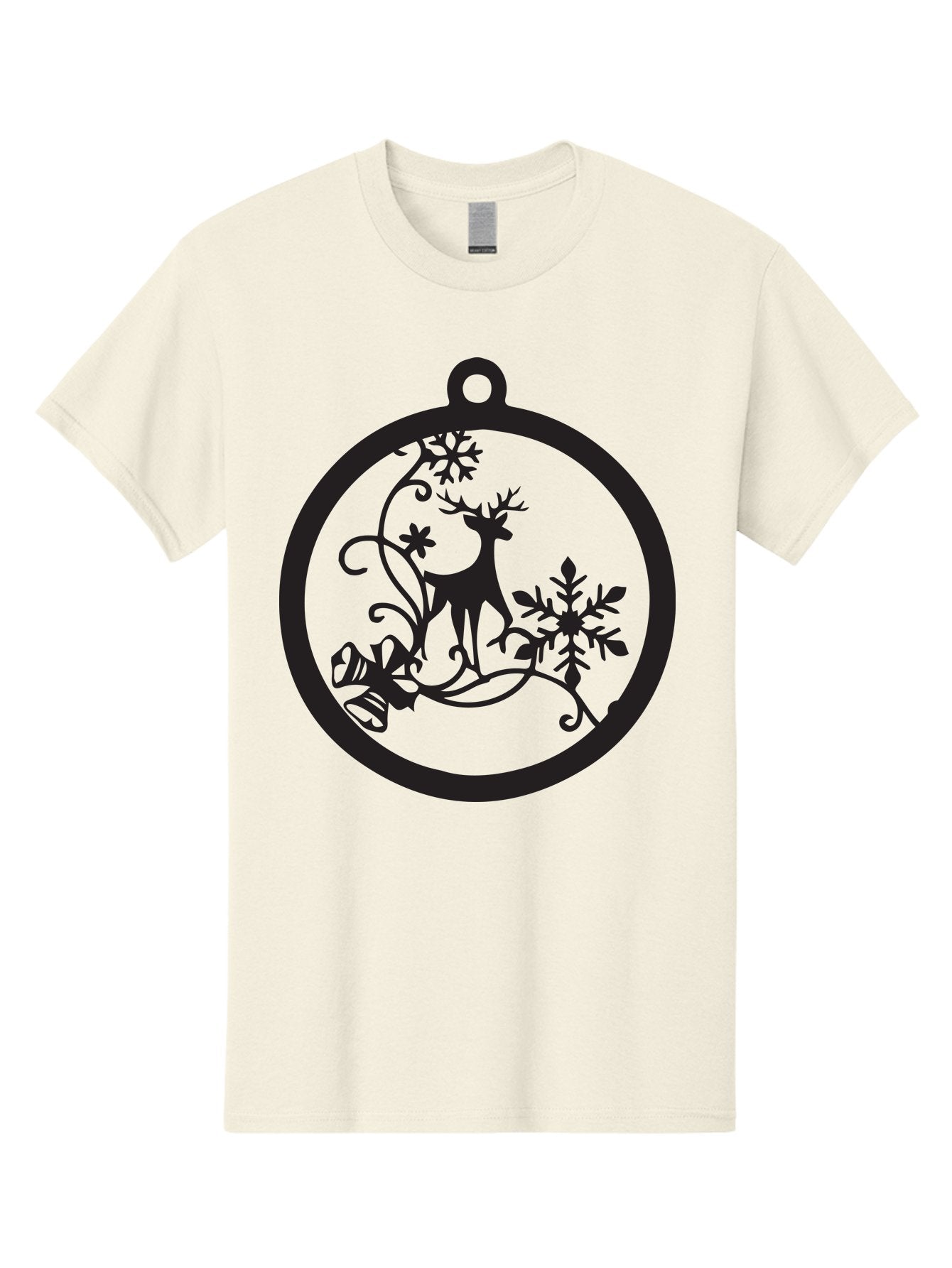 Deer-And-Snowflakes-Ornament Men'S Graphic Tee, 100% Cotton, Comfortable Casual Summer Wear, Machine Washable, Reindeer Silhouette, Christmas Decoration, Festive Design, Winter Wonderland, Holiday Decor, Snowflakes, Leaves, Aac637 6