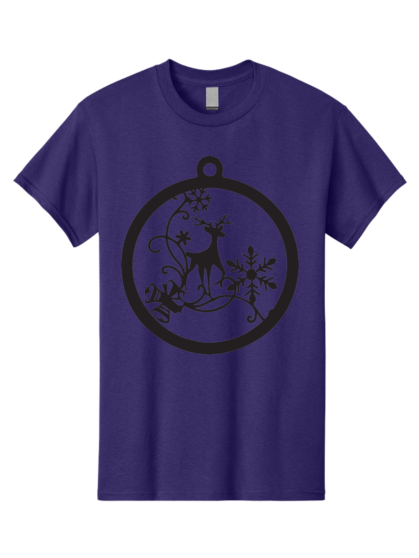 Deer-And-Snowflakes-Ornament Men'S Graphic Tee, 100% Cotton, Comfortable Casual Summer Wear, Machine Washable, Reindeer Silhouette, Christmas Decoration, Festive Design, Winter Wonderland, Holiday Decor, Snowflakes, Leaves, Aac637 7