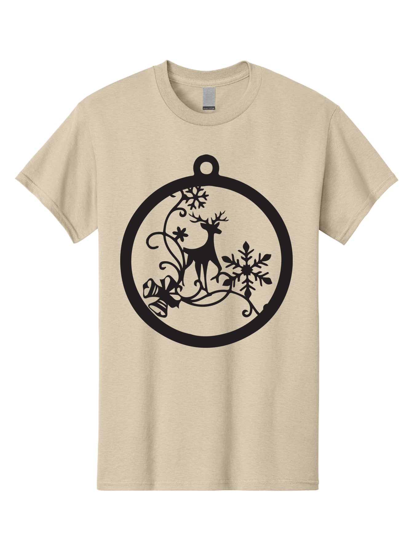 Deer-And-Snowflakes-Ornament Men'S Graphic Tee, 100% Cotton, Comfortable Casual Summer Wear, Machine Washable, Reindeer Silhouette, Christmas Decoration, Festive Design, Winter Wonderland, Holiday Decor, Snowflakes, Leaves, Aac637 9