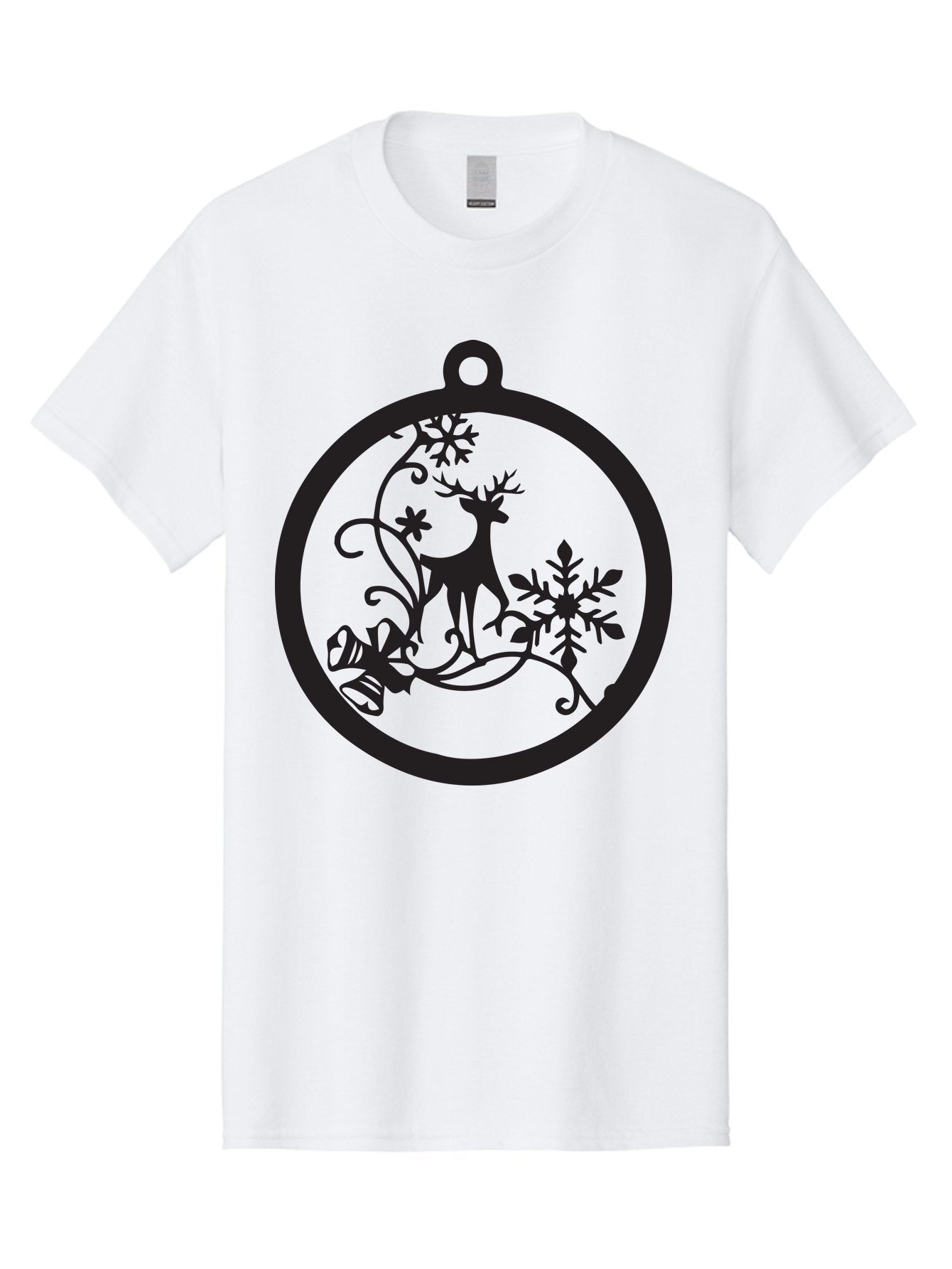 Deer-And-Snowflakes-Ornament Men'S Graphic Tee, 100% Cotton, Comfortable Casual Summer Wear, Machine Washable, Reindeer Silhouette, Christmas Decoration, Festive Design, Winter Wonderland, Holiday Decor, Snowflakes, Leaves, Aac637 7
