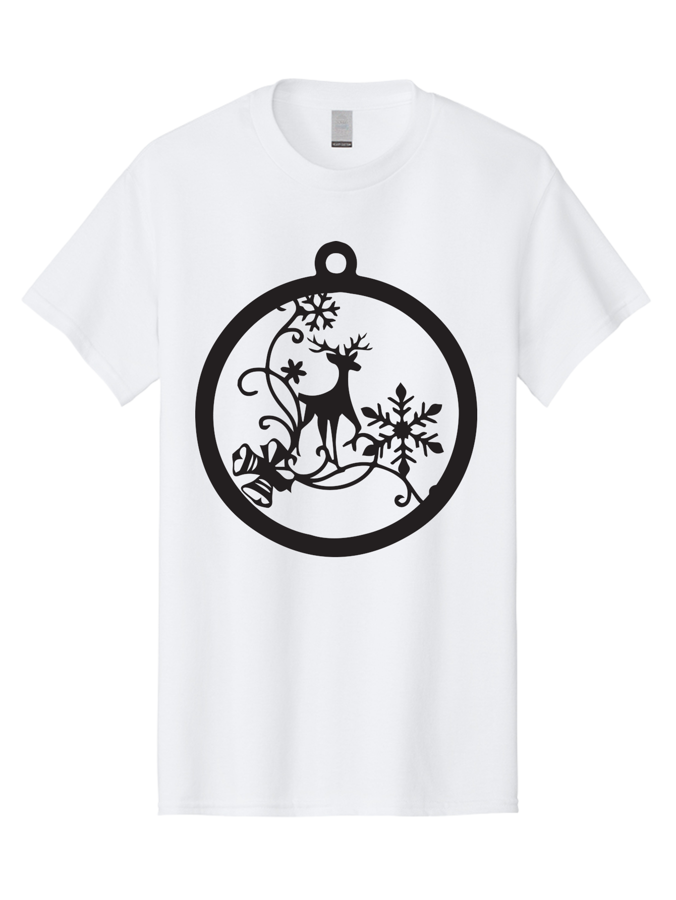 Deer-And-Snowflakes-Ornament Men'S Graphic Tee, 100% Cotton, Comfortable Casual Summer Wear, Machine Washable, Reindeer Silhouette, Christmas Decoration, Festive Design, Winter Wonderland, Holiday Decor, Snowflakes, Leaves, Aac637 25