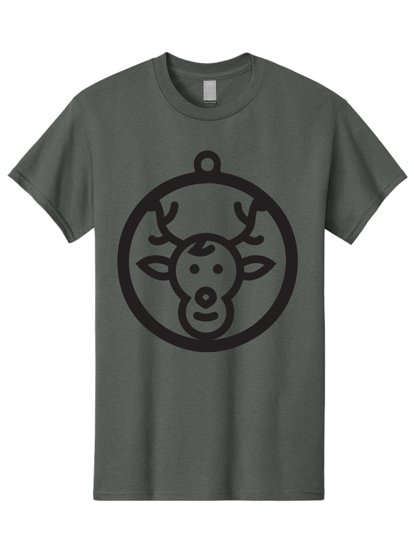 Deer-Head-Ornament Men'S Graphic Tee, 100% Cotton, Comfortable Casual Summer Wear, Machine Washable, Reindeer Face, Minimalist Design, Festive Decoration, Christmas Symbol, Holiday Theme, Cartoon Deer, Simple Illustration, Ornament Shape Aac640 10