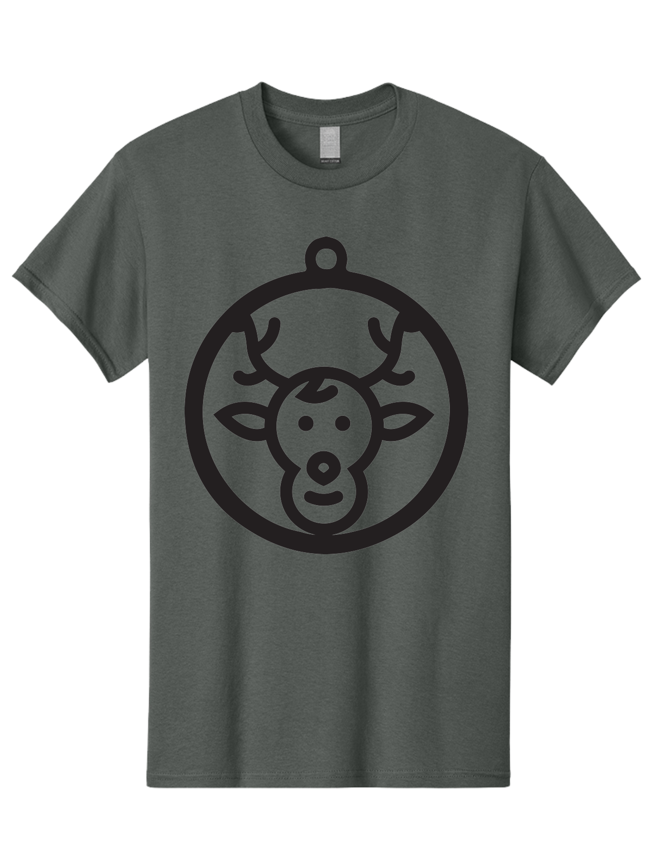 Deer-Head-Ornament Men'S Graphic Tee, 100% Cotton, Comfortable Casual Summer Wear, Machine Washable, Reindeer Face, Minimalist Design, Festive Decoration, Christmas Symbol, Holiday Theme, Cartoon Deer, Simple Illustration, Ornament Shape Aac640 27