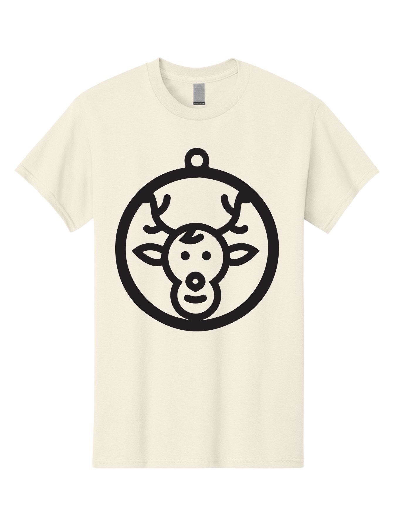 Deer-Head-Ornament Men'S Graphic Tee, 100% Cotton, Comfortable Casual Summer Wear, Machine Washable, Reindeer Face, Minimalist Design, Festive Decoration, Christmas Symbol, Holiday Theme, Cartoon Deer, Simple Illustration, Ornament Shape Aac640 13