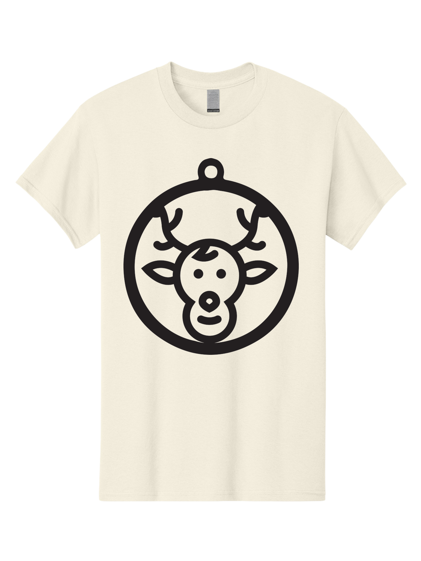 Deer-Head-Ornament Men'S Graphic Tee, 100% Cotton, Comfortable Casual Summer Wear, Machine Washable, Reindeer Face, Minimalist Design, Festive Decoration, Christmas Symbol, Holiday Theme, Cartoon Deer, Simple Illustration, Ornament Shape Aac640 29