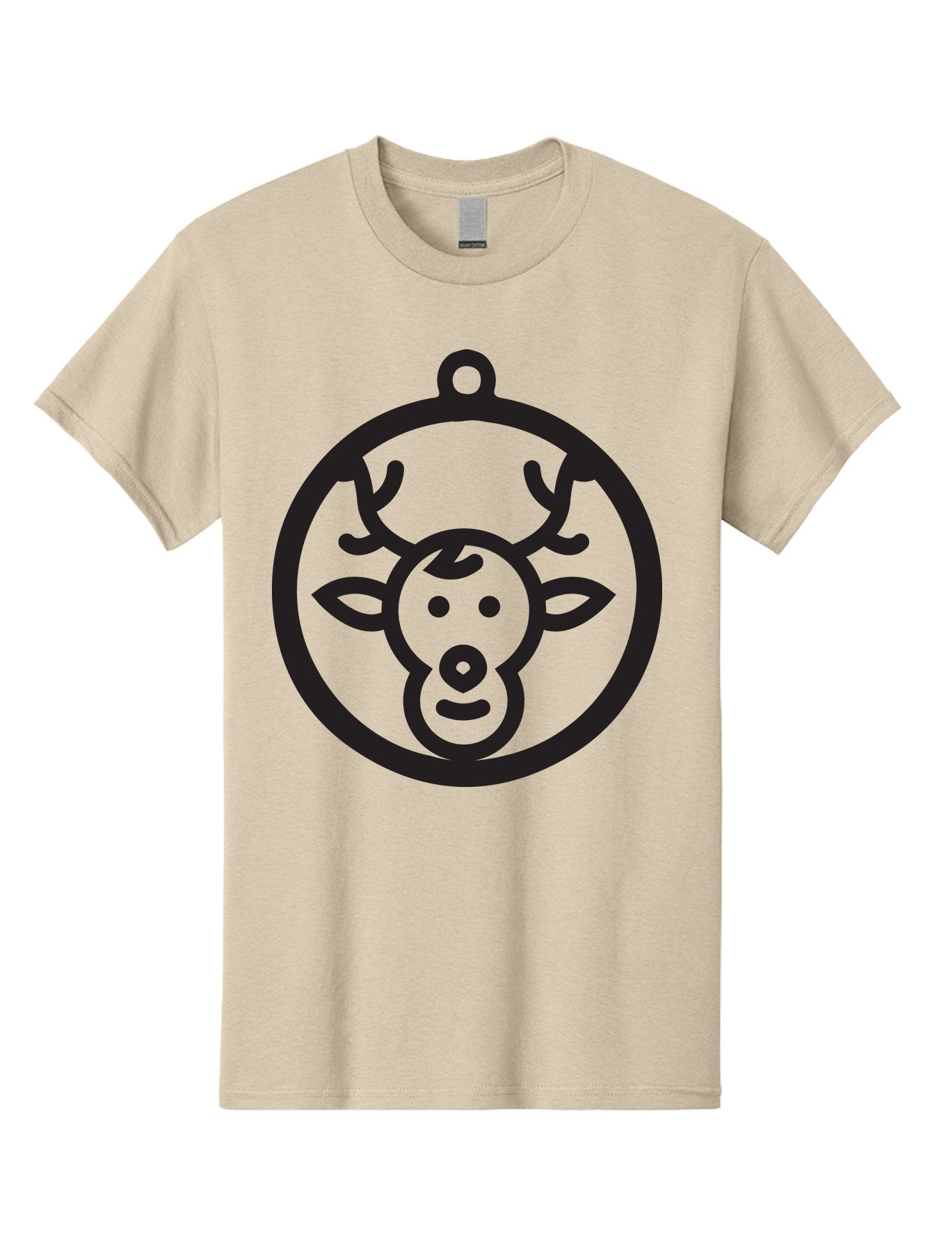 Deer-Head-Ornament Men'S Graphic Tee, 100% Cotton, Comfortable Casual Summer Wear, Machine Washable, Reindeer Face, Minimalist Design, Festive Decoration, Christmas Symbol, Holiday Theme, Cartoon Deer, Simple Illustration, Ornament Shape Aac640 12