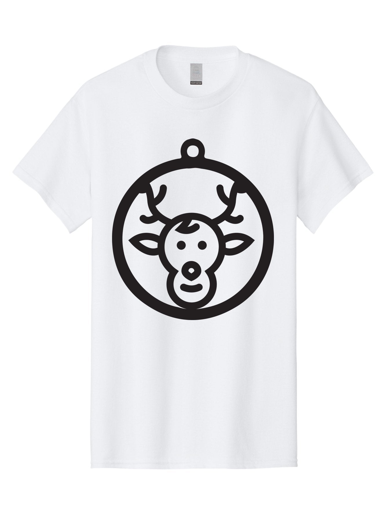 Deer-Head-Ornament Men'S Graphic Tee, 100% Cotton, Comfortable Casual Summer Wear, Machine Washable, Reindeer Face, Minimalist Design, Festive Decoration, Christmas Symbol, Holiday Theme, Cartoon Deer, Simple Illustration, Ornament Shape Aac640 4
