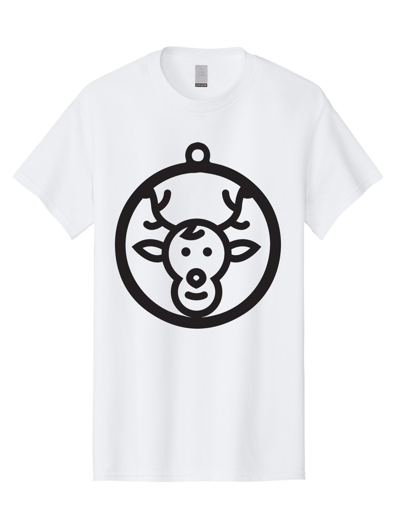 Deer-Head-Ornament Men'S Graphic Tee, 100% Cotton, Comfortable Casual Summer Wear, Machine Washable, Reindeer Face, Minimalist Design, Festive Decoration, Christmas Symbol, Holiday Theme, Cartoon Deer, Simple Illustration, Ornament Shape Aac640 23