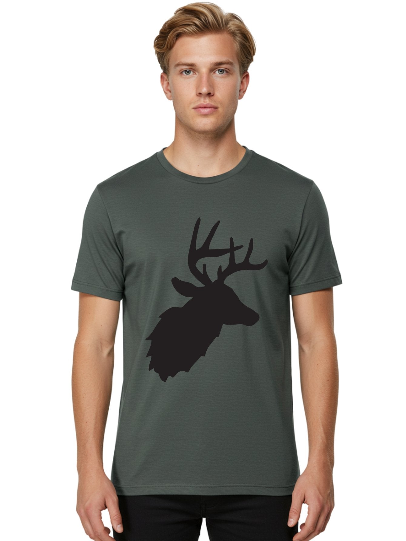 Deer-Head-Silhouette Men'S Graphic Tee, 100% Cotton, Comfortable Casual Summer Wear, Machine Washable, Elk Silhouette, Wildlife Art, Majestic Animal, Forest Creature, Hunting Symbol, Nature Icon, Graphic Design, Simple Illustration, Aac641 29