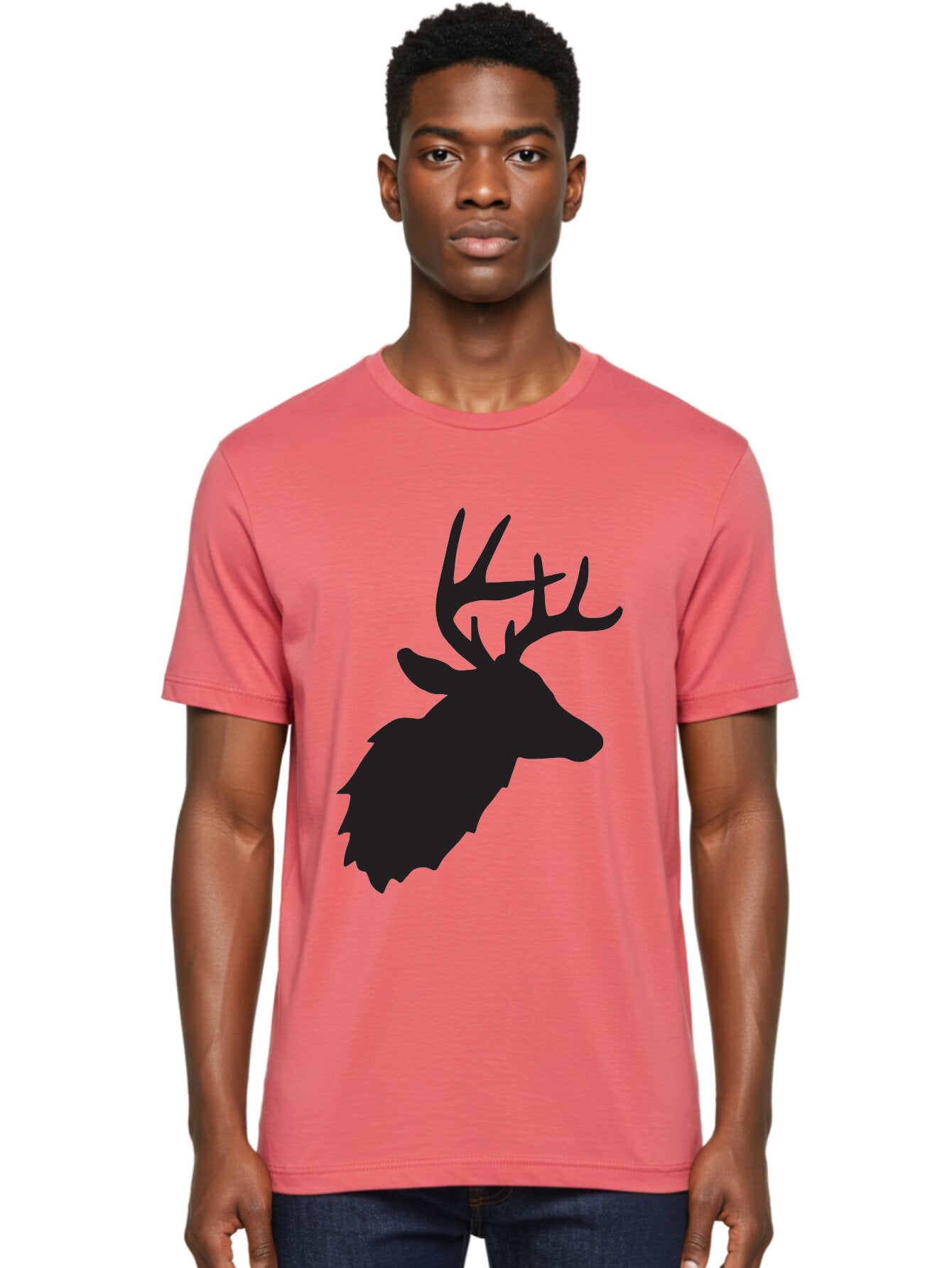Deer-Head-Silhouette Men'S Graphic Tee, 100% Cotton, Comfortable Casual Summer Wear, Machine Washable, Elk Silhouette, Wildlife Art, Majestic Animal, Forest Creature, Hunting Symbol, Nature Icon, Graphic Design, Simple Illustration, Aac641 18