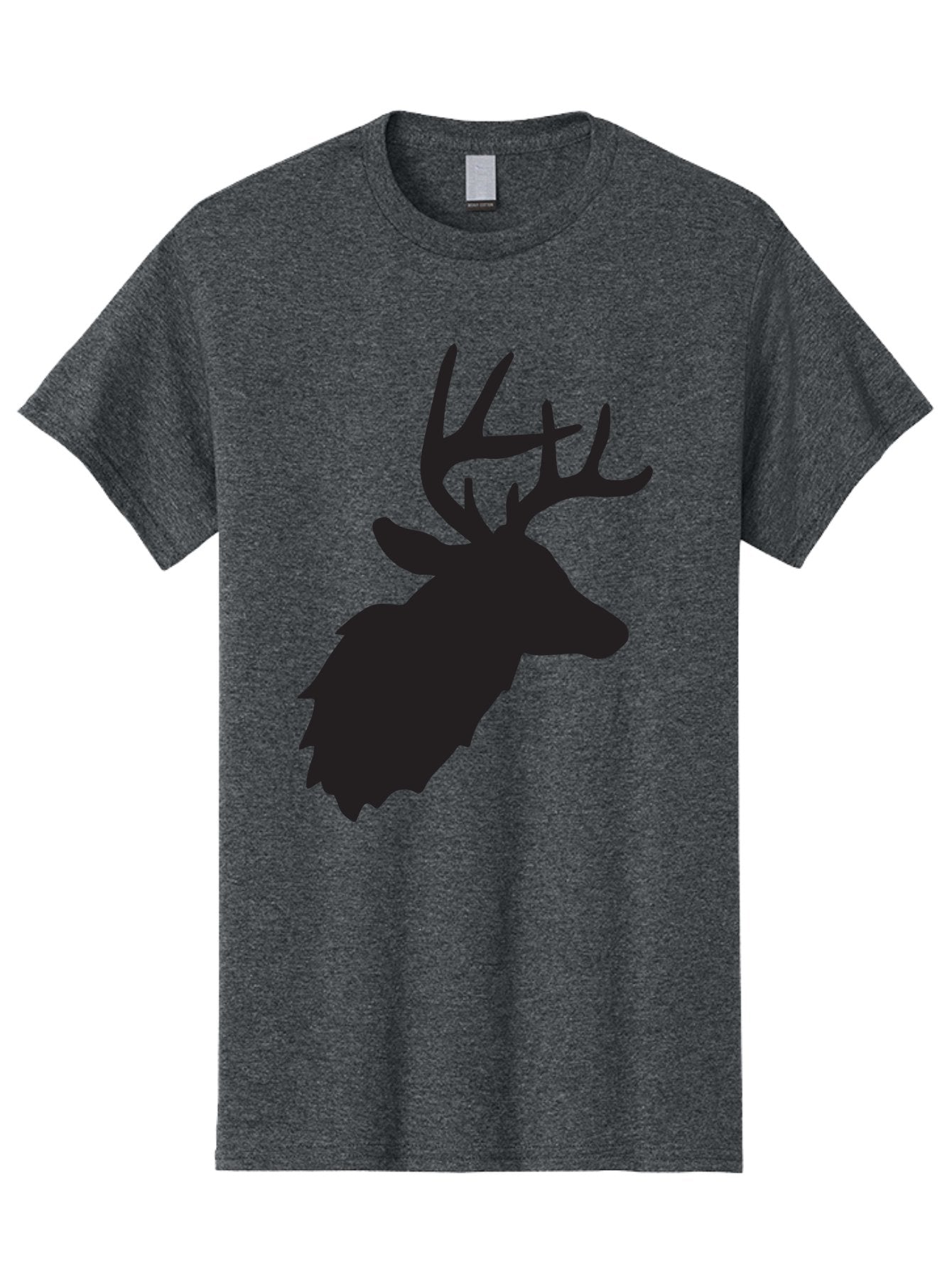 Deer-Head-Silhouette Men'S Graphic Tee, 100% Cotton, Comfortable Casual Summer Wear, Machine Washable, Elk Silhouette, Wildlife Art, Majestic Animal, Forest Creature, Hunting Symbol, Nature Icon, Graphic Design, Simple Illustration, Aac641