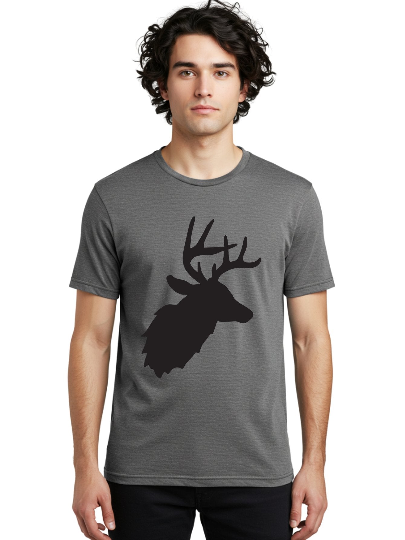 Deer-Head-Silhouette Men'S Graphic Tee, 100% Cotton, Comfortable Casual Summer Wear, Machine Washable, Elk Silhouette, Wildlife Art, Majestic Animal, Forest Creature, Hunting Symbol, Nature Icon, Graphic Design, Simple Illustration, Aac641 15