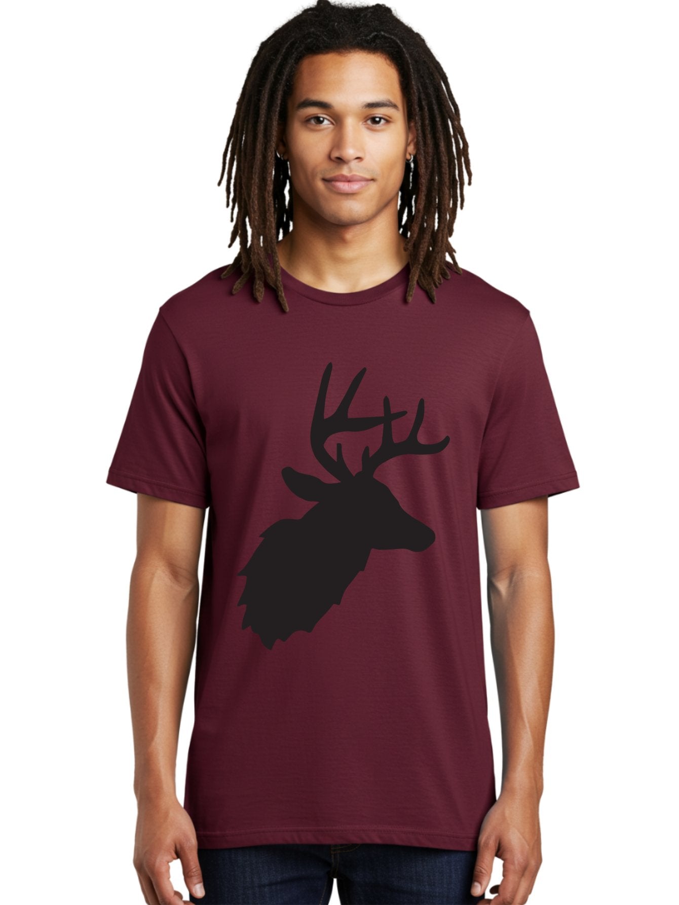 Deer-Head-Silhouette Men'S Graphic Tee, 100% Cotton, Comfortable Casual Summer Wear, Machine Washable, Elk Silhouette, Wildlife Art, Majestic Animal, Forest Creature, Hunting Symbol, Nature Icon, Graphic Design, Simple Illustration, Aac641 28
