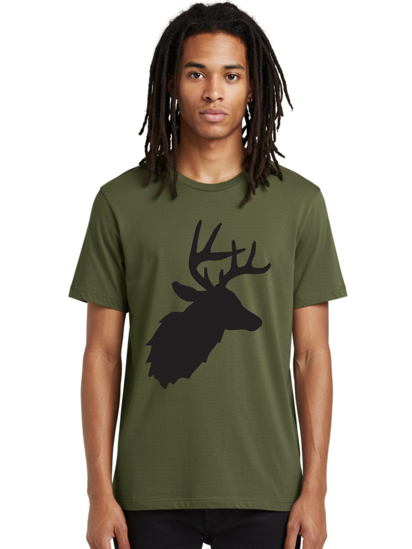 Deer-Head-Silhouette Men'S Graphic Tee, 100% Cotton, Comfortable Casual Summer Wear, Machine Washable, Elk Silhouette, Wildlife Art, Majestic Animal, Forest Creature, Hunting Symbol, Nature Icon, Graphic Design, Simple Illustration, Aac641 26