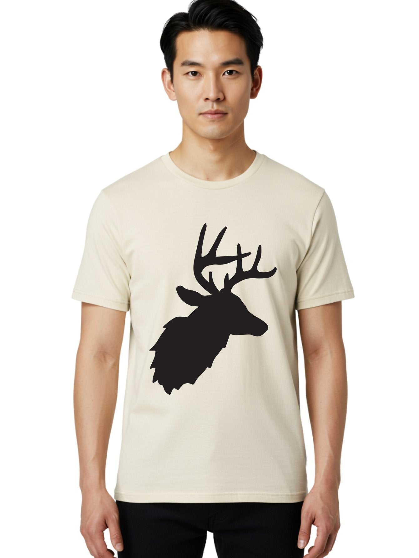 Deer-Head-Silhouette Men'S Graphic Tee, 100% Cotton, Comfortable Casual Summer Wear, Machine Washable, Elk Silhouette, Wildlife Art, Majestic Animal, Forest Creature, Hunting Symbol, Nature Icon, Graphic Design, Simple Illustration, Aac641 17