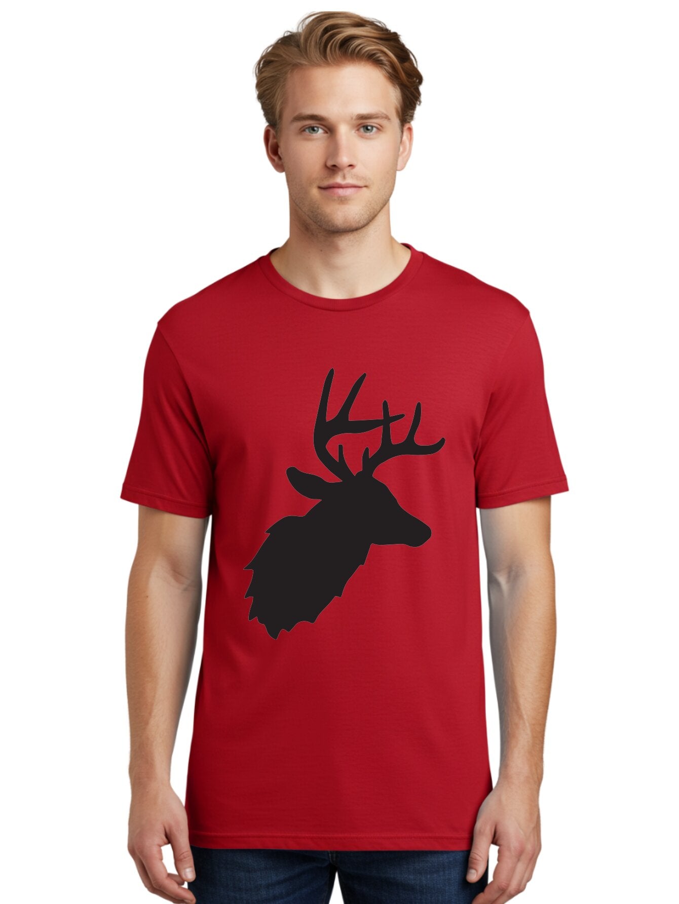 Deer-Head-Silhouette Men'S Graphic Tee, 100% Cotton, Comfortable Casual Summer Wear, Machine Washable, Elk Silhouette, Wildlife Art, Majestic Animal, Forest Creature, Hunting Symbol, Nature Icon, Graphic Design, Simple Illustration, Aac641 16