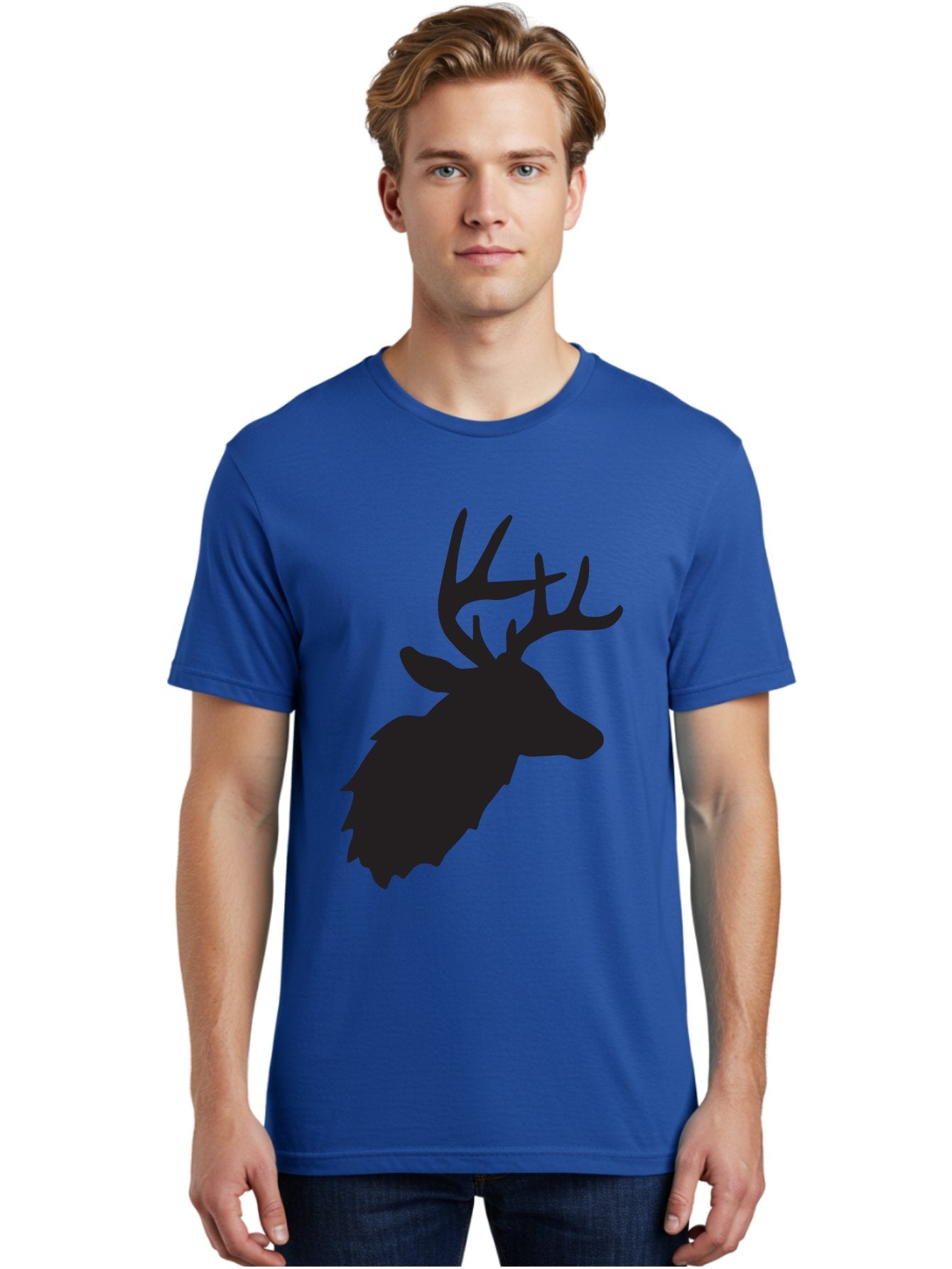 Deer-Head-Silhouette Men'S Graphic Tee, 100% Cotton, Comfortable Casual Summer Wear, Machine Washable, Elk Silhouette, Wildlife Art, Majestic Animal, Forest Creature, Hunting Symbol, Nature Icon, Graphic Design, Simple Illustration, Aac641 19