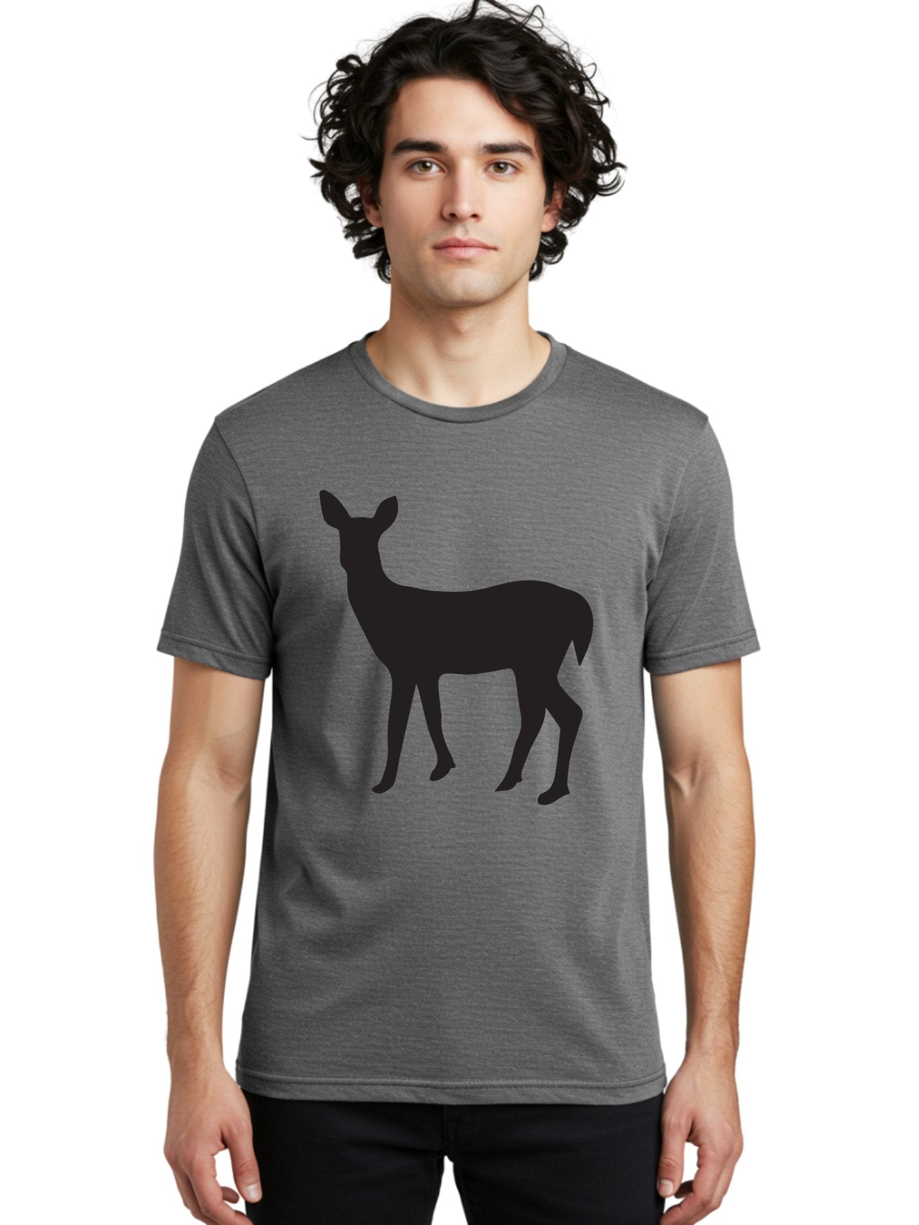 Deer-Silhouette-1 Men'S Graphic Tee, 100% Cotton, Comfortable Casual Summer Wear, Machine Washable, Deer Silhouette, Wildlife Graphic, Animal Shape, Simple Design, Minimalist Art, Forest Creature, Nature Icon Aac642 17