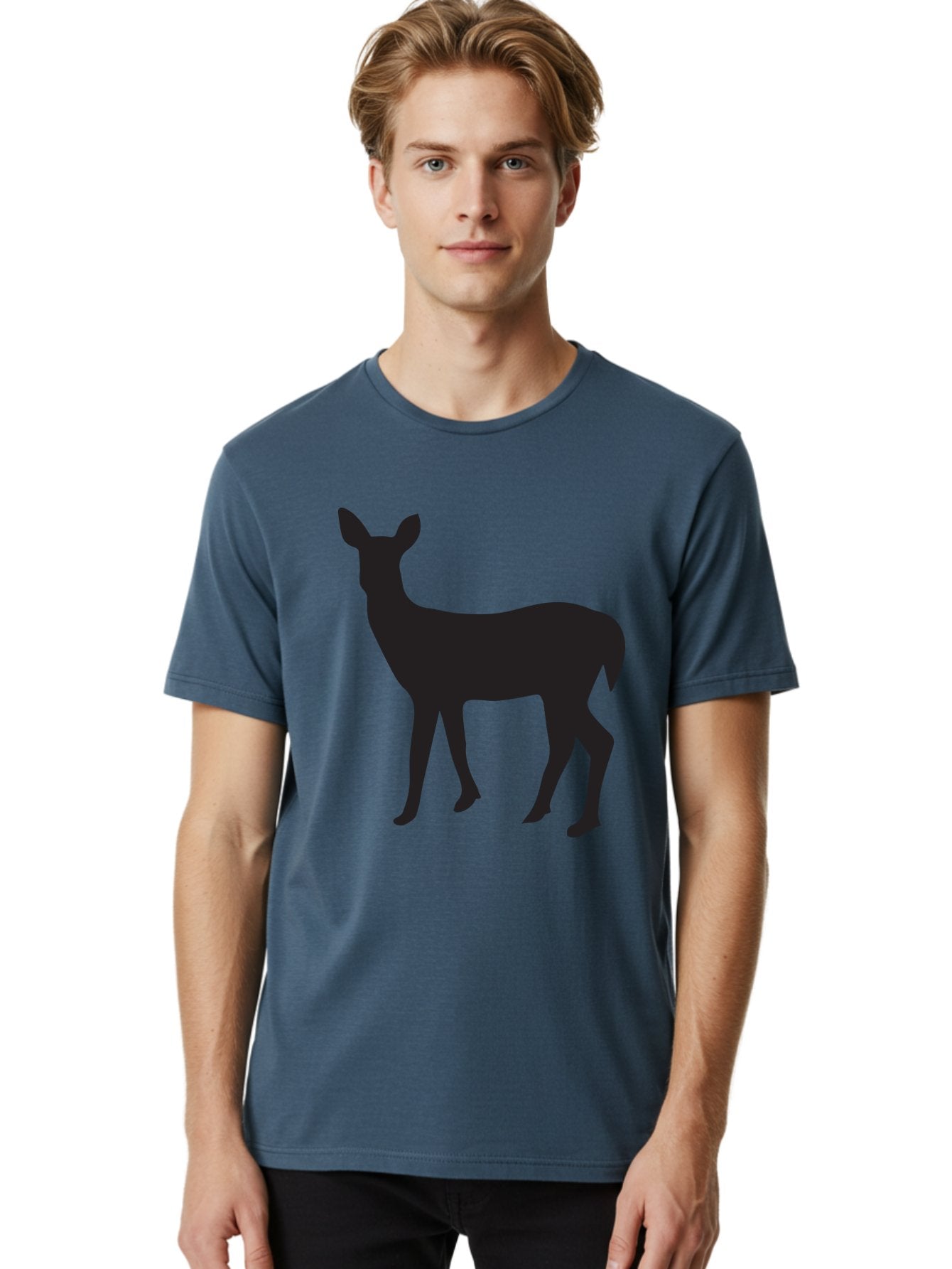 Deer-Silhouette-1 Men'S Graphic Tee, 100% Cotton, Comfortable Casual Summer Wear, Machine Washable, Deer Silhouette, Wildlife Graphic, Animal Shape, Simple Design, Minimalist Art, Forest Creature, Nature Icon Aac642 19
