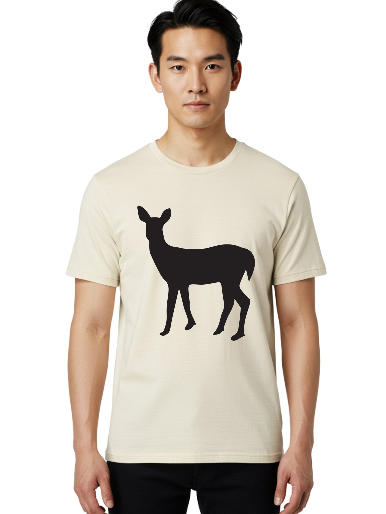 Deer-Silhouette-1 Men'S Graphic Tee, 100% Cotton, Comfortable Casual Summer Wear, Machine Washable, Deer Silhouette, Wildlife Graphic, Animal Shape, Simple Design, Minimalist Art, Forest Creature, Nature Icon Aac642 21