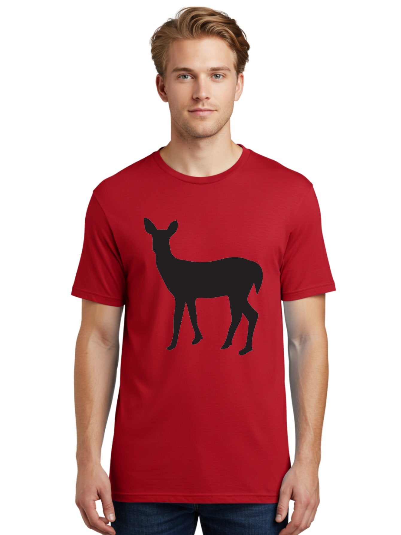 Deer-Silhouette-1 Men'S Graphic Tee, 100% Cotton, Comfortable Casual Summer Wear, Machine Washable, Deer Silhouette, Wildlife Graphic, Animal Shape, Simple Design, Minimalist Art, Forest Creature, Nature Icon Aac642 27