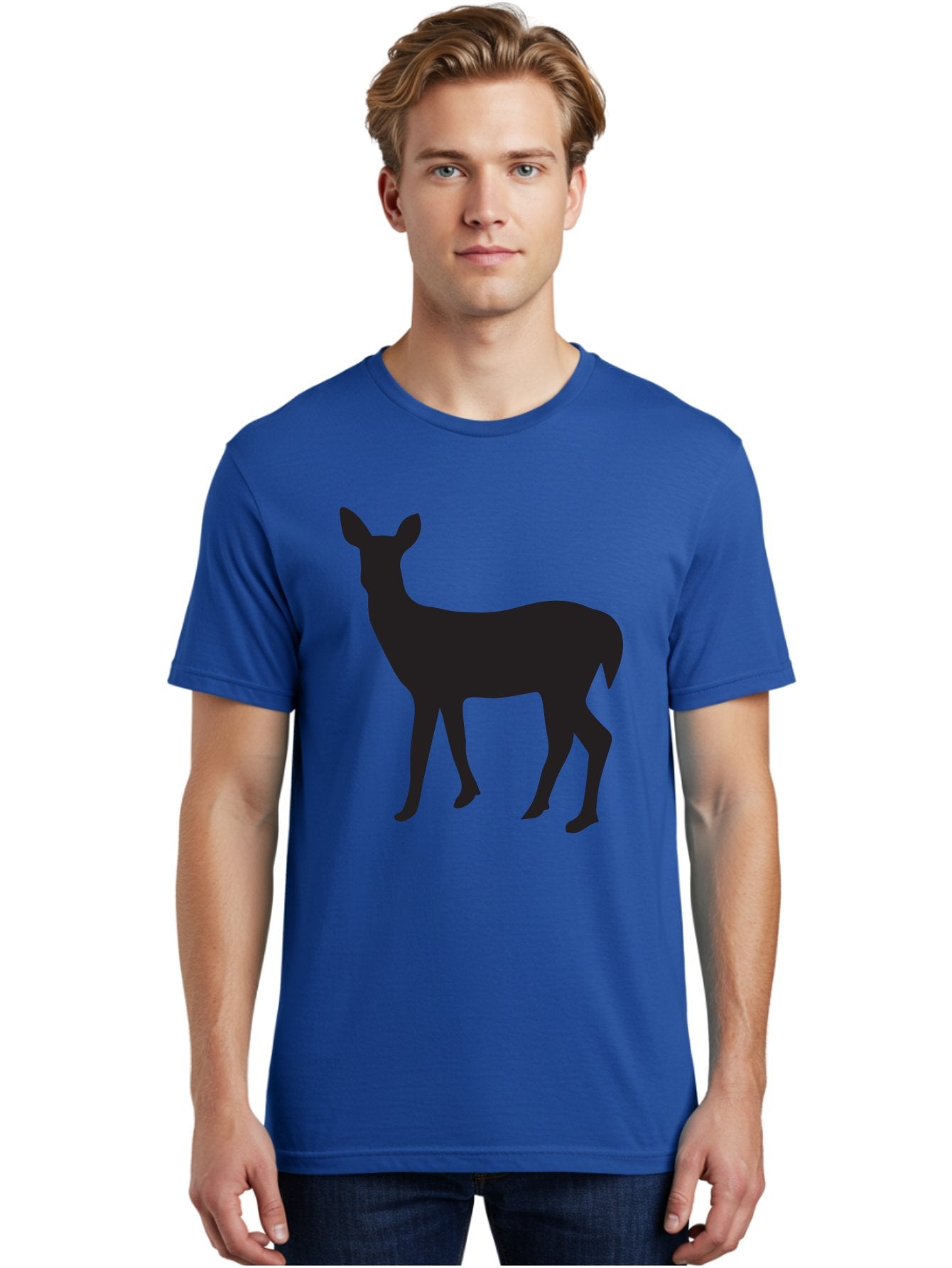 Deer-Silhouette-1 Men'S Graphic Tee, 100% Cotton, Comfortable Casual Summer Wear, Machine Washable, Deer Silhouette, Wildlife Graphic, Animal Shape, Simple Design, Minimalist Art, Forest Creature, Nature Icon Aac642 29
