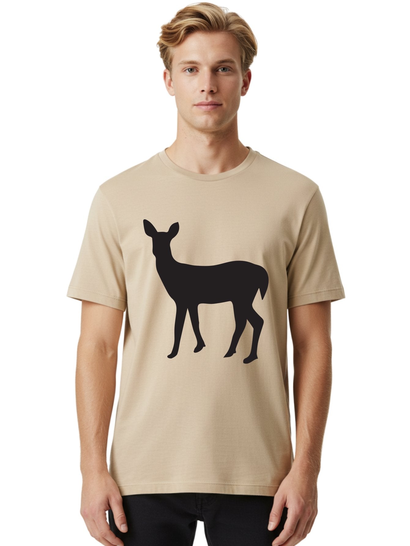 Deer-Silhouette-1 Men'S Graphic Tee, 100% Cotton, Comfortable Casual Summer Wear, Machine Washable, Deer Silhouette, Wildlife Graphic, Animal Shape, Simple Design, Minimalist Art, Forest Creature, Nature Icon Aac642 25