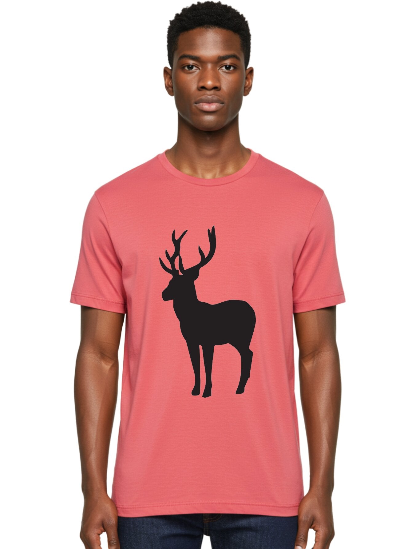 Deer-Silhouette-2 Men'S Graphic Tee, 100% Cotton, Comfortable Casual Summer Wear, Machine Washable, Deer Silhouette, Stag Illustration, Antlered Animal, Wildlife Graphic, Majestic Deer, Forest Creature, Simple Design, Minimalist Art, Aac643 22