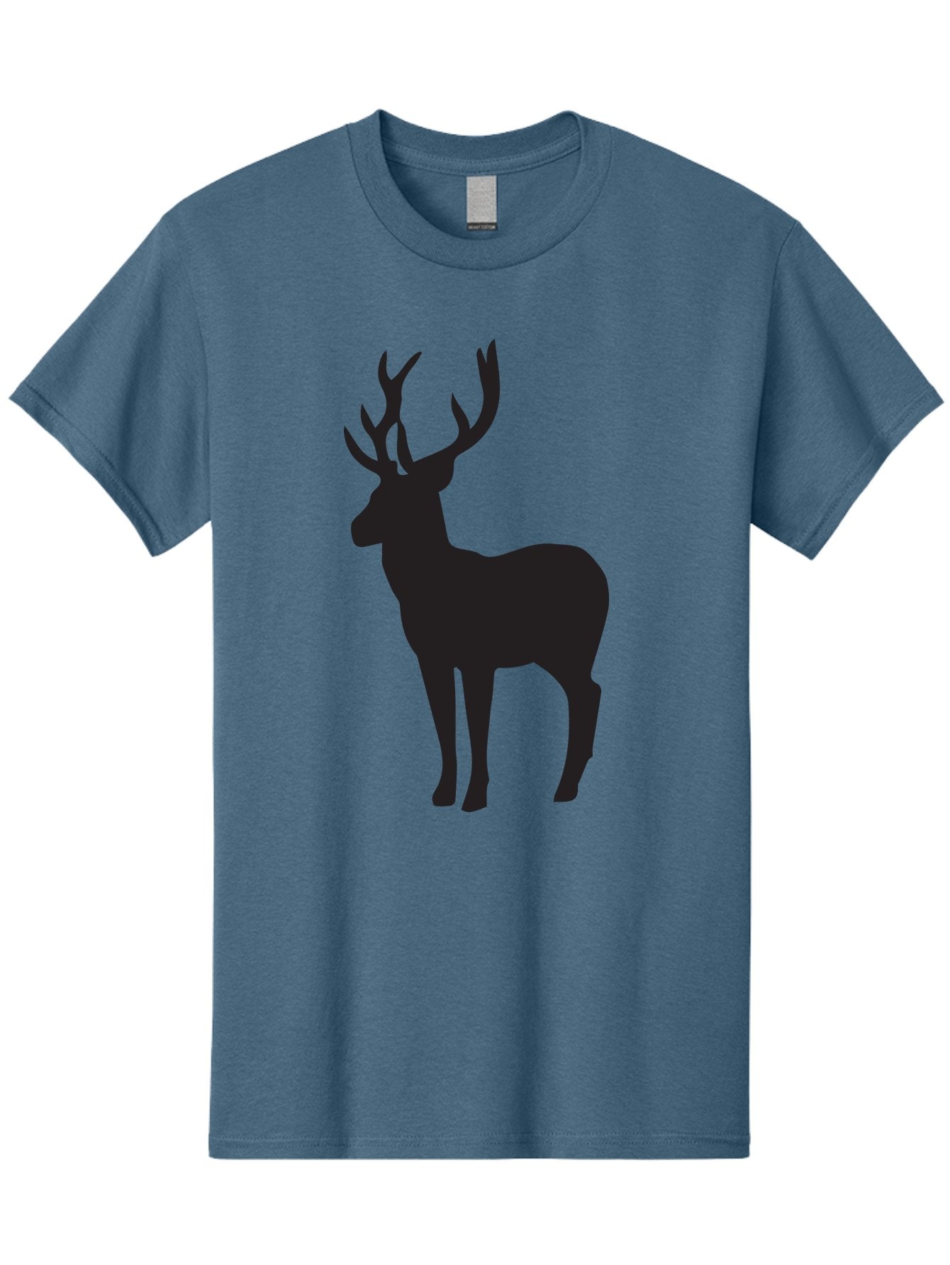 Deer-Silhouette-2 Men'S Graphic Tee, 100% Cotton, Comfortable Casual Summer Wear, Machine Washable, Deer Silhouette, Stag Illustration, Antlered Animal, Wildlife Graphic, Majestic Deer, Forest Creature, Simple Design, Minimalist Art, Aac643 4
