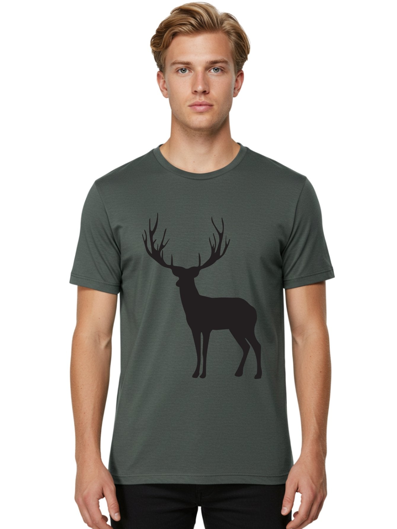 Deer-Silhouette-3 Men'S Graphic Tee, 100% Cotton, Comfortable Casual Summer Wear, Machine Washable, Deer Silhouette, Majestic Stag, Wildlife Illustration, Black Silhouette, Antlers, Wild Animal, Forest Creature, Nature Graphic Aac644 23