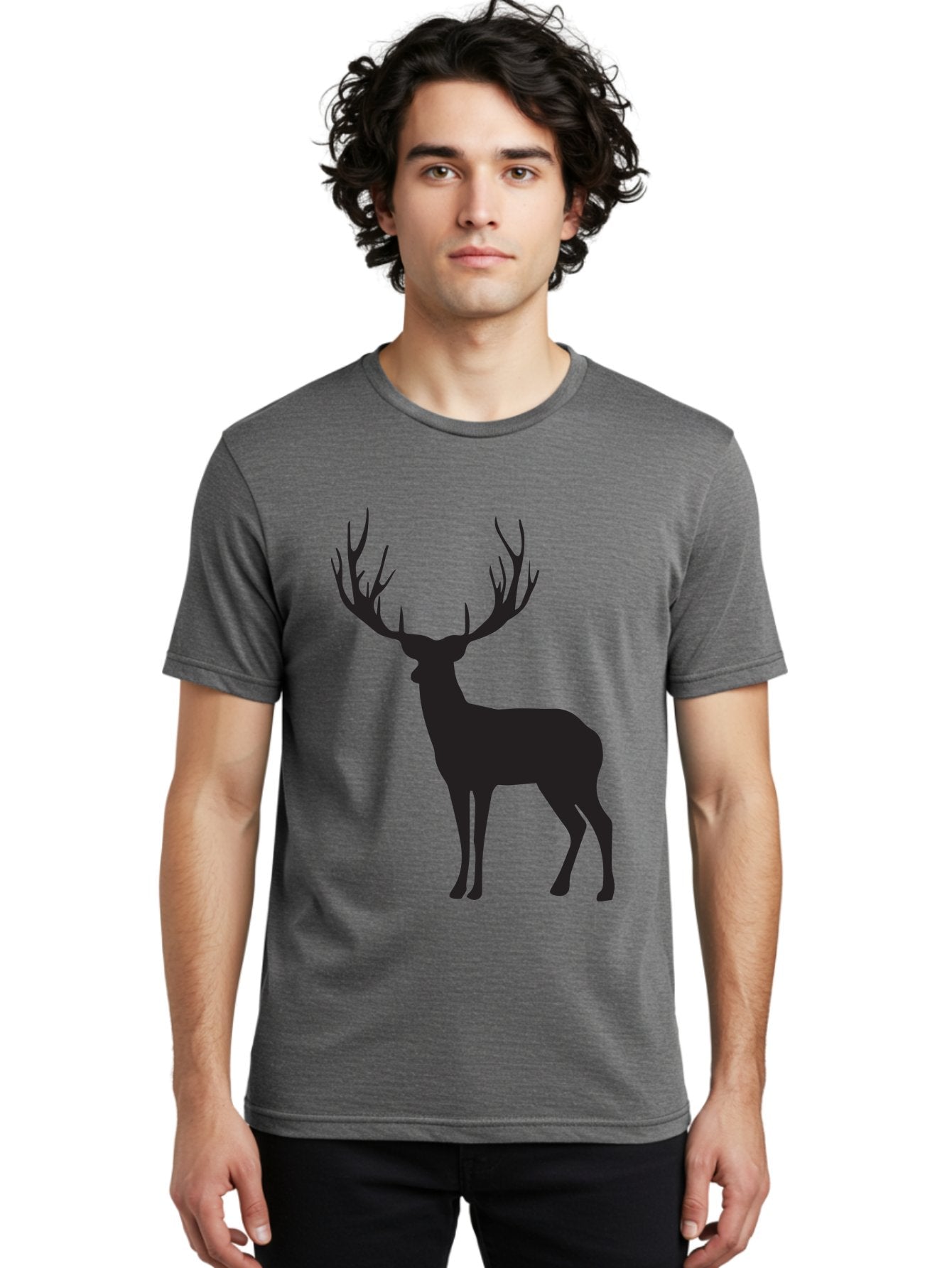 Deer-Silhouette-3 Men'S Graphic Tee, 100% Cotton, Comfortable Casual Summer Wear, Machine Washable, Deer Silhouette, Majestic Stag, Wildlife Illustration, Black Silhouette, Antlers, Wild Animal, Forest Creature, Nature Graphic Aac644 28