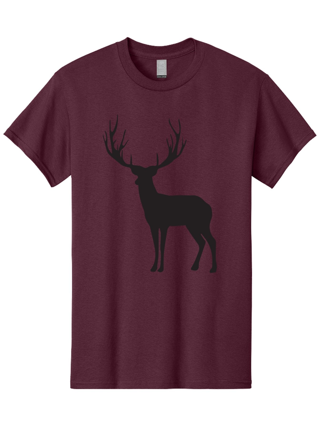 Deer-Silhouette-3 Men'S Graphic Tee, 100% Cotton, Comfortable Casual Summer Wear, Machine Washable, Deer Silhouette, Majestic Stag, Wildlife Illustration, Black Silhouette, Antlers, Wild Animal, Forest Creature, Nature Graphic Aac644