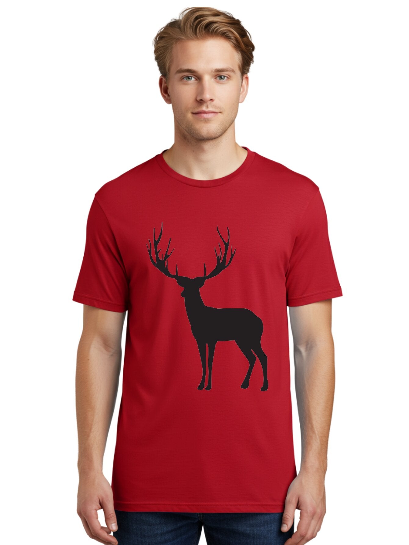 Deer-Silhouette-3 Men'S Graphic Tee, 100% Cotton, Comfortable Casual Summer Wear, Machine Washable, Deer Silhouette, Majestic Stag, Wildlife Illustration, Black Silhouette, Antlers, Wild Animal, Forest Creature, Nature Graphic Aac644 30