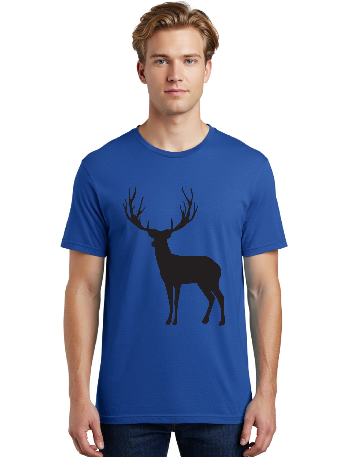 Deer-Silhouette-3 Men'S Graphic Tee, 100% Cotton, Comfortable Casual Summer Wear, Machine Washable, Deer Silhouette, Majestic Stag, Wildlife Illustration, Black Silhouette, Antlers, Wild Animal, Forest Creature, Nature Graphic Aac644 27