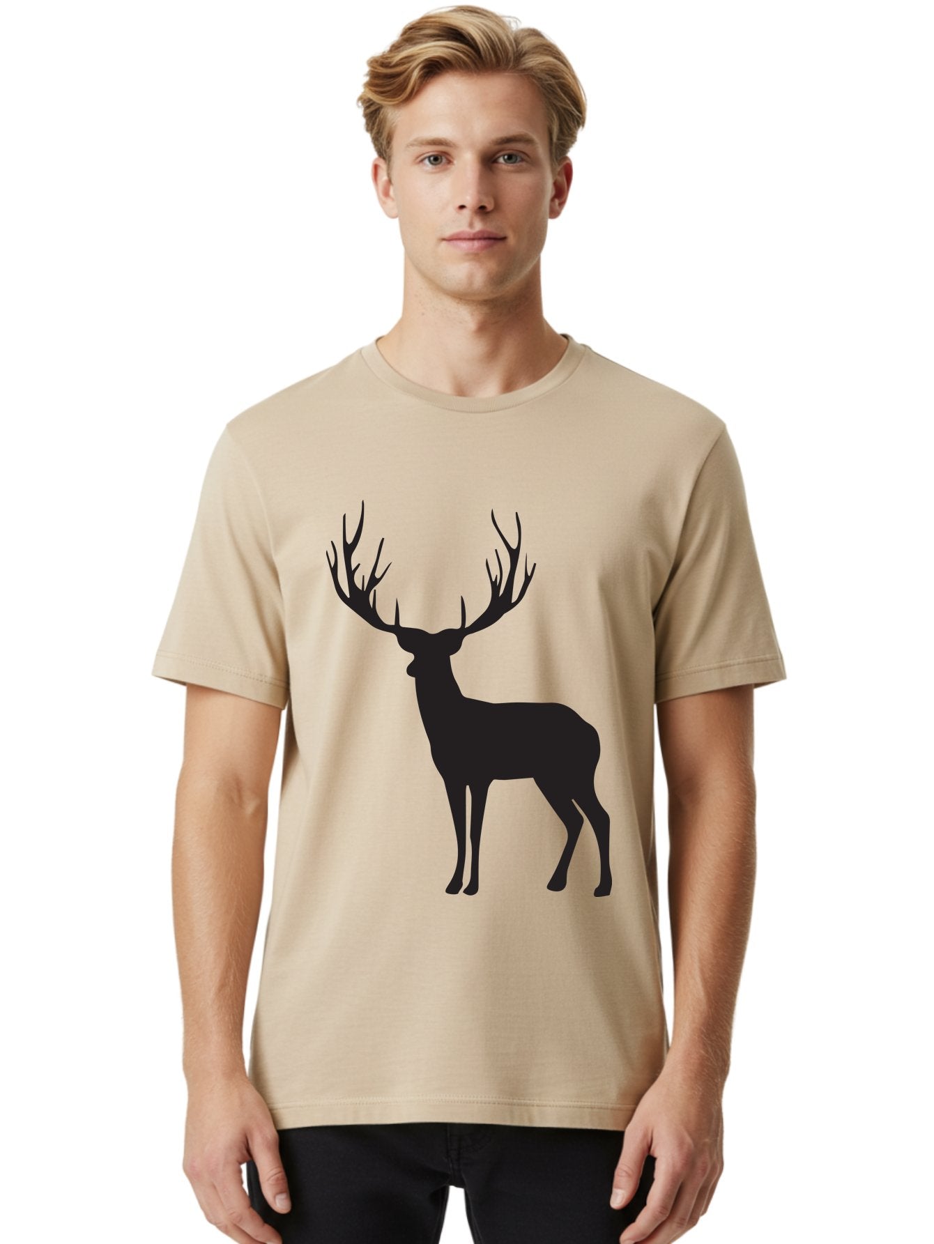 Deer-Silhouette-3 Men'S Graphic Tee, 100% Cotton, Comfortable Casual Summer Wear, Machine Washable, Deer Silhouette, Majestic Stag, Wildlife Illustration, Black Silhouette, Antlers, Wild Animal, Forest Creature, Nature Graphic Aac644 26