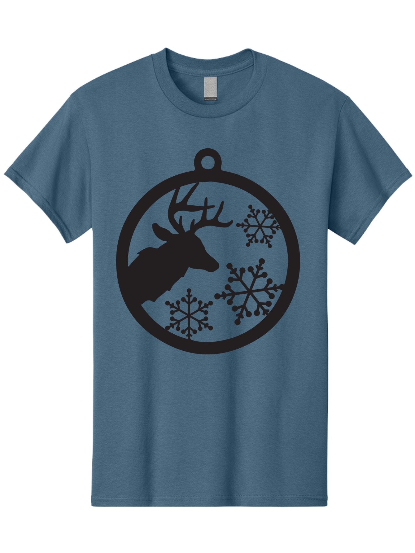 Deer-Snowflakes-Ornament Men'S Graphic Tee, 100% Cotton, Comfortable Casual Summer Wear, Machine Washable, Deer Silhouette, Snowflakes, Christmas Ornament, Winter Decoration, Festive Design, Holiday Decor, Wildlife Theme, Aac646 4
