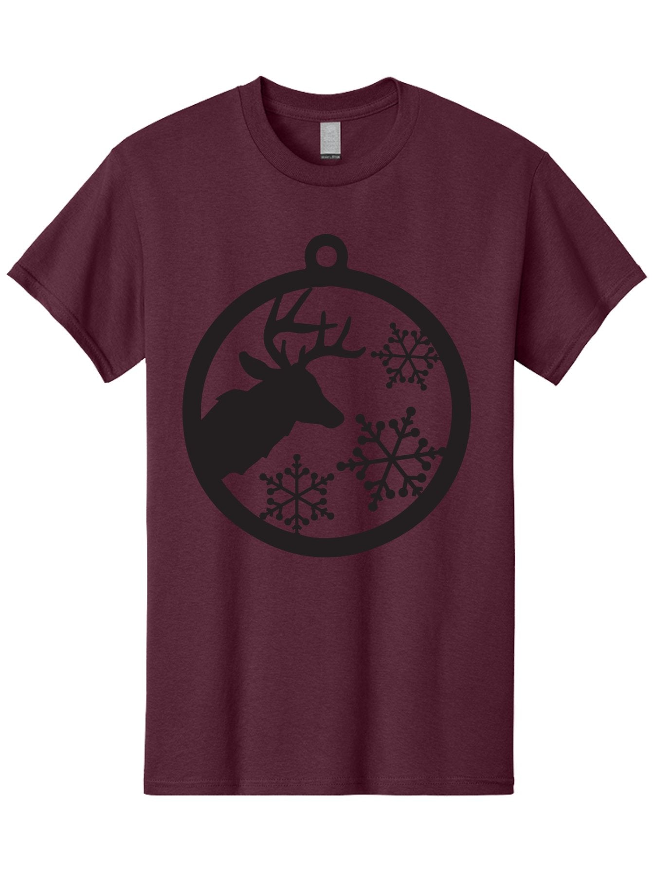Deer-Snowflakes-Ornament Men'S Graphic Tee, 100% Cotton, Comfortable Casual Summer Wear, Machine Washable, Deer Silhouette, Snowflakes, Christmas Ornament, Winter Decoration, Festive Design, Holiday Decor, Wildlife Theme, Aac646