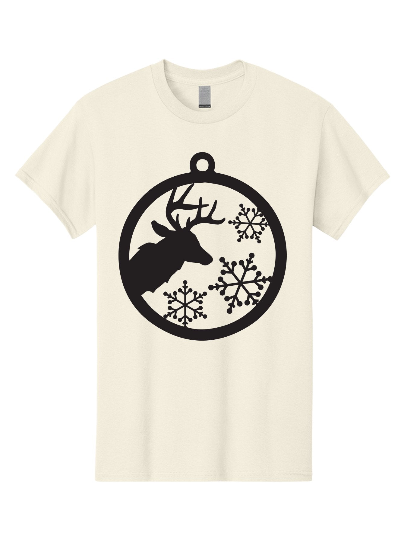 Deer-Snowflakes-Ornament Men'S Graphic Tee, 100% Cotton, Comfortable Casual Summer Wear, Machine Washable, Deer Silhouette, Snowflakes, Christmas Ornament, Winter Decoration, Festive Design, Holiday Decor, Wildlife Theme, Aac646 15