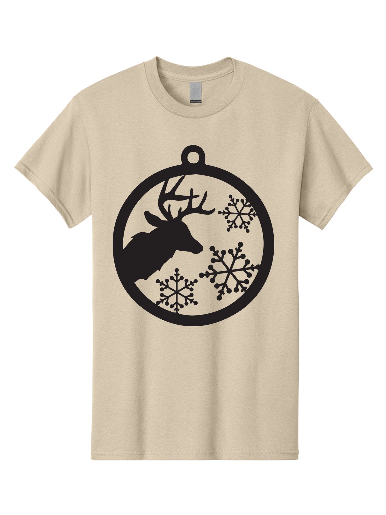Deer-Snowflakes-Ornament Men'S Graphic Tee, 100% Cotton, Comfortable Casual Summer Wear, Machine Washable, Deer Silhouette, Snowflakes, Christmas Ornament, Winter Decoration, Festive Design, Holiday Decor, Wildlife Theme, Aac646 3