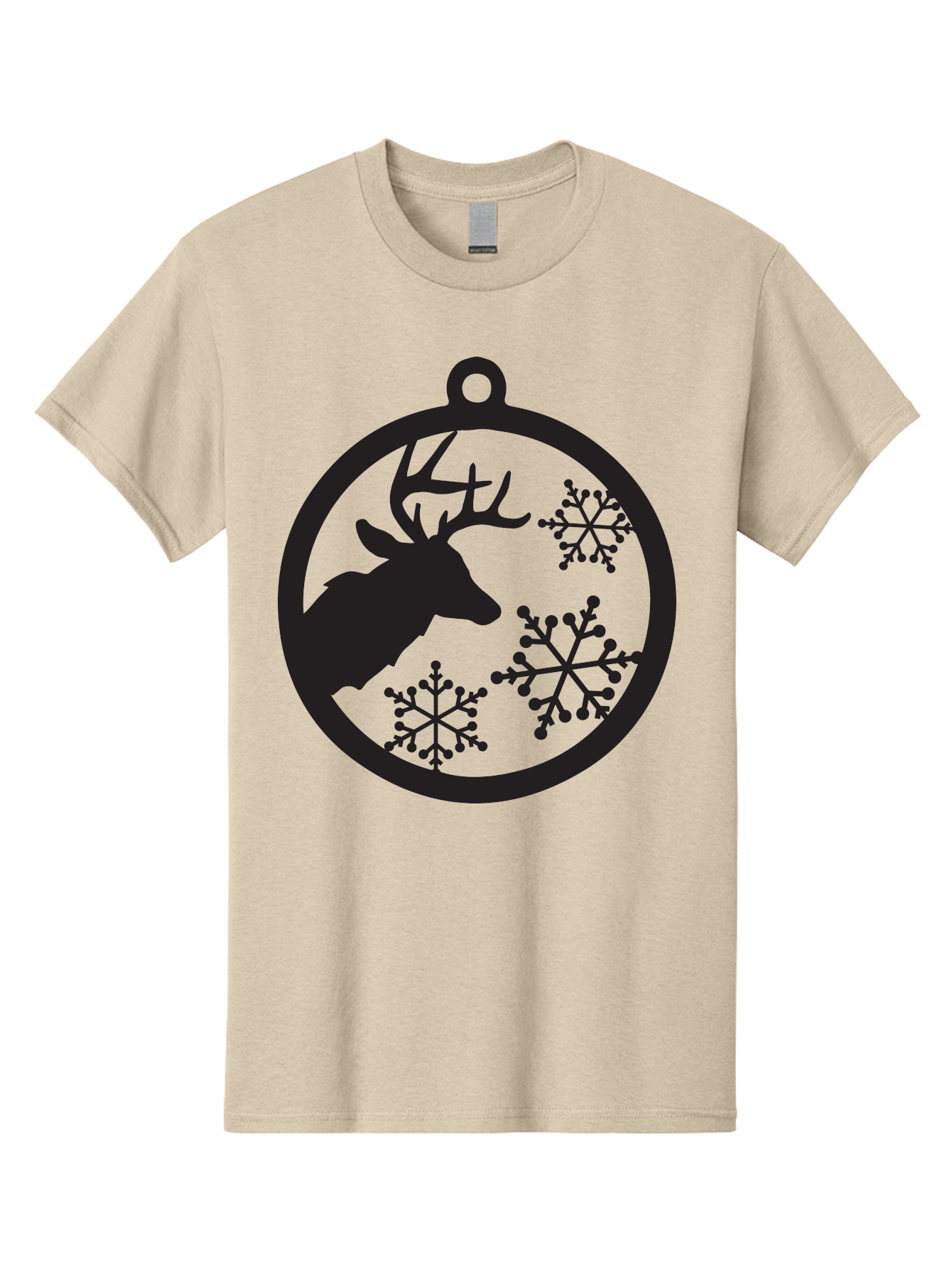 Deer-Snowflakes-Ornament Men'S Graphic Tee, 100% Cotton, Comfortable Casual Summer Wear, Machine Washable, Deer Silhouette, Snowflakes, Christmas Ornament, Winter Decoration, Festive Design, Holiday Decor, Wildlife Theme, Aac646 17