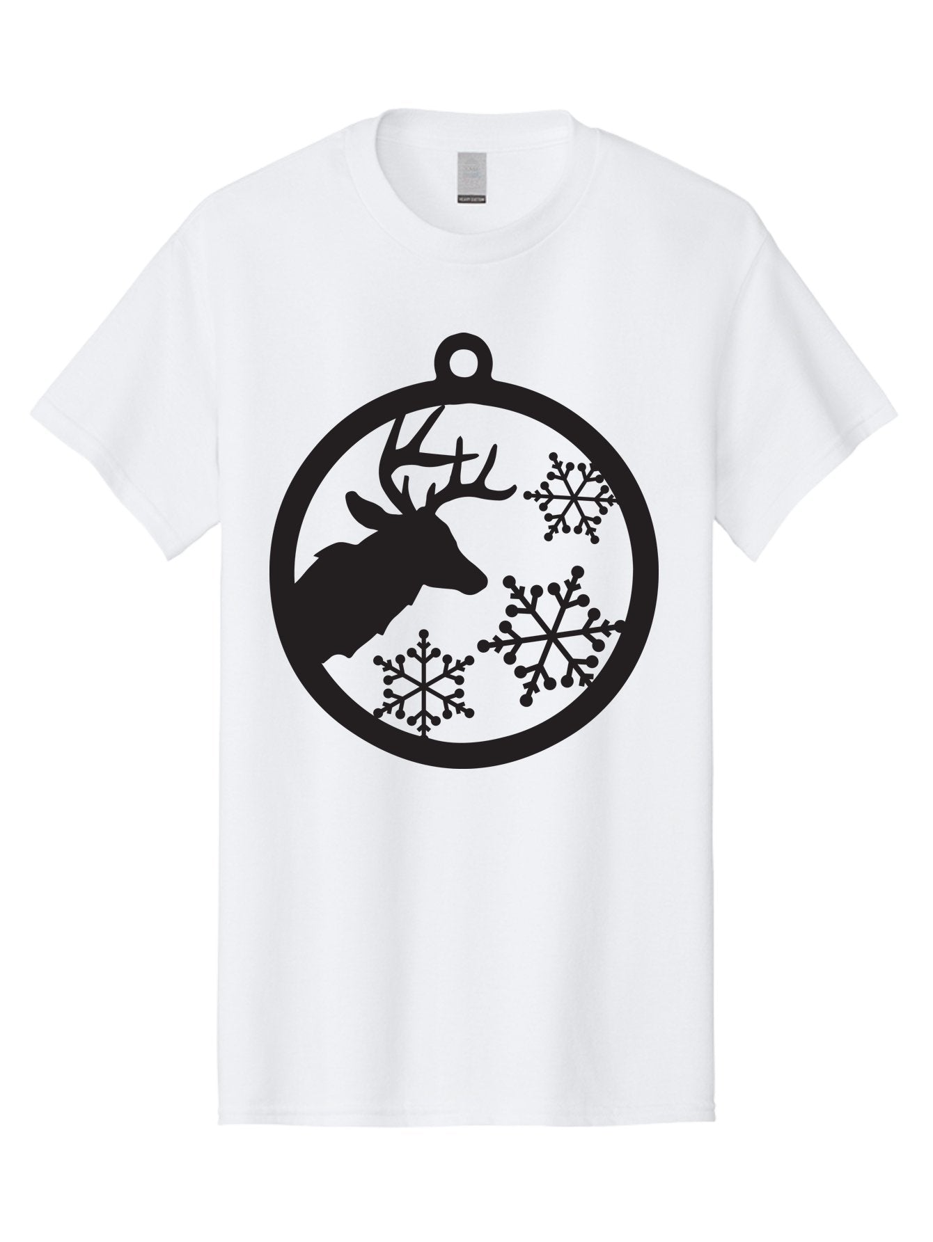 Deer-Snowflakes-Ornament Men'S Graphic Tee, 100% Cotton, Comfortable Casual Summer Wear, Machine Washable, Deer Silhouette, Snowflakes, Christmas Ornament, Winter Decoration, Festive Design, Holiday Decor, Wildlife Theme, Aac646