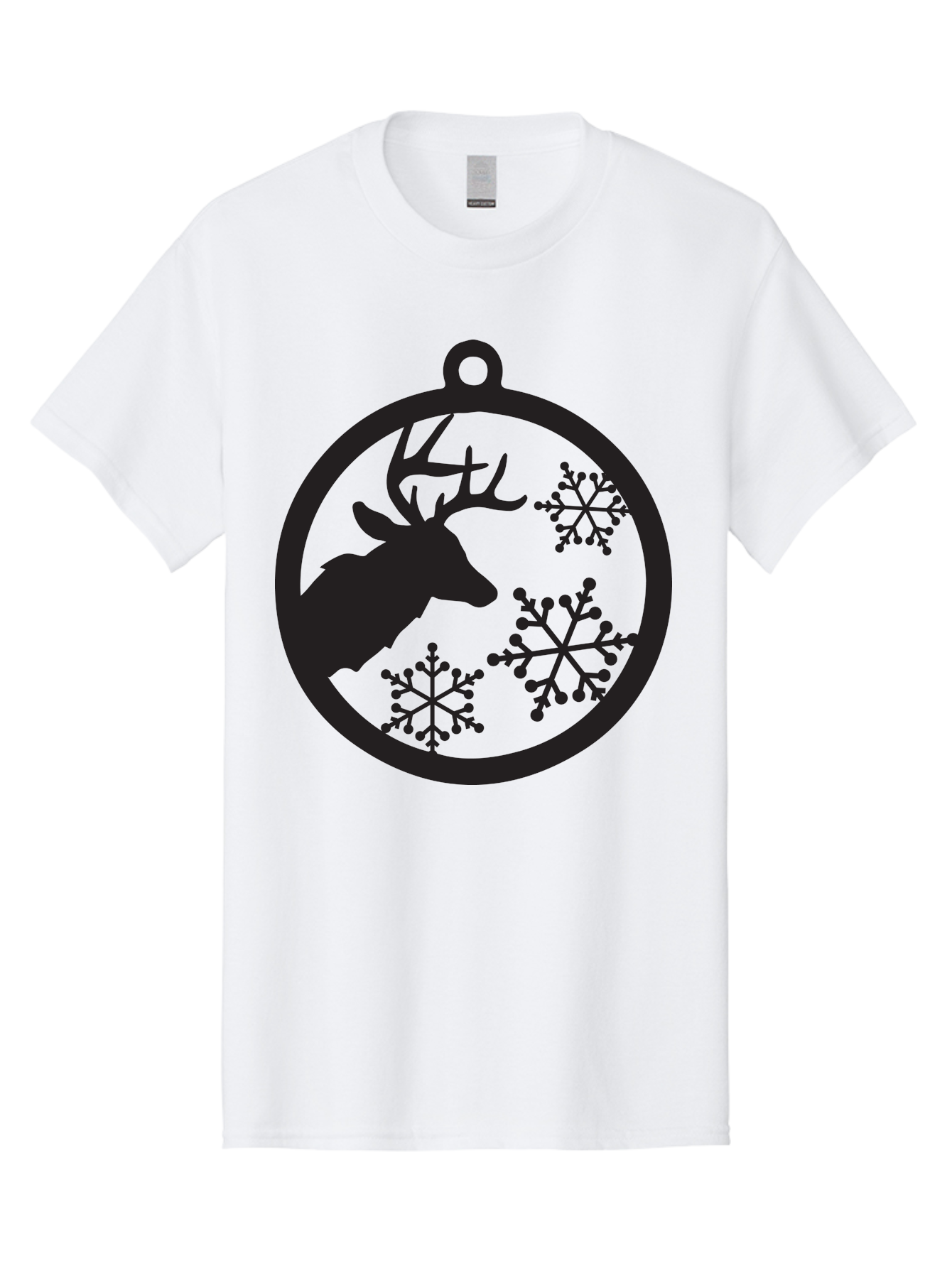 Deer-Snowflakes-Ornament Men'S Graphic Tee, 100% Cotton, Comfortable Casual Summer Wear, Machine Washable, Deer Silhouette, Snowflakes, Christmas Ornament, Winter Decoration, Festive Design, Holiday Decor, Wildlife Theme, Aac646 21