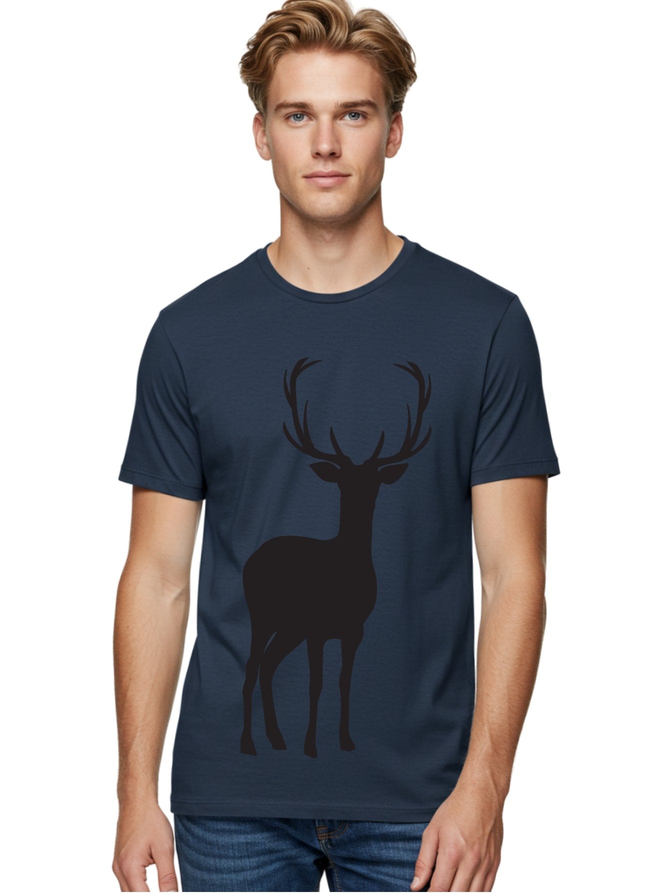 Deer Men'S Graphic Tee, 100% Cotton, Comfortable Casual Summer Wear, Machine Washable, Deer Silhouette, Majestic Stag, Wildlife Graphic, Antlers, Wild Animal, Minimalist Design, Nature-Inspired Art, Simple Illustration Aac647 25