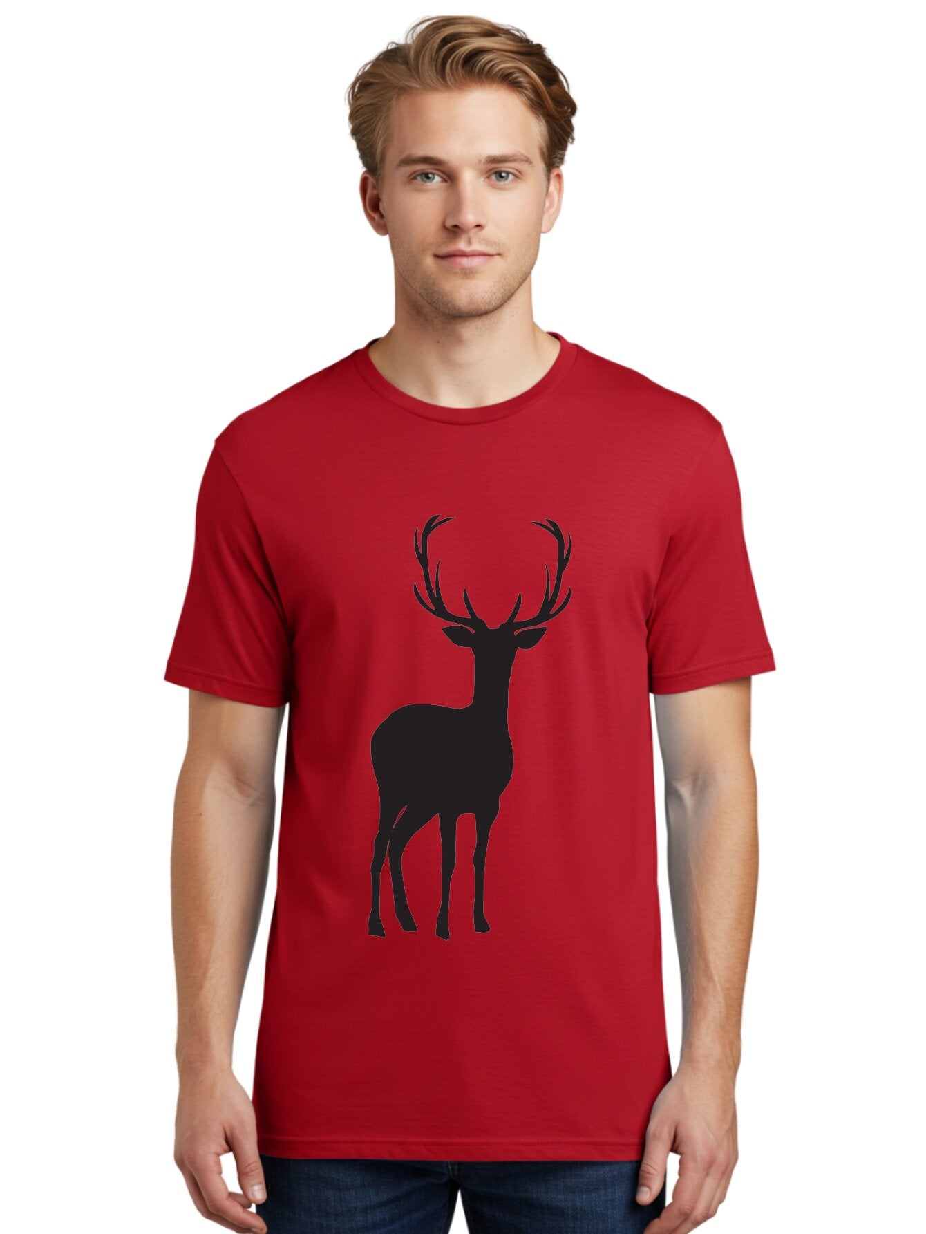 Deer Men'S Graphic Tee, 100% Cotton, Comfortable Casual Summer Wear, Machine Washable, Deer Silhouette, Majestic Stag, Wildlife Graphic, Antlers, Wild Animal, Minimalist Design, Nature-Inspired Art, Simple Illustration Aac647 17