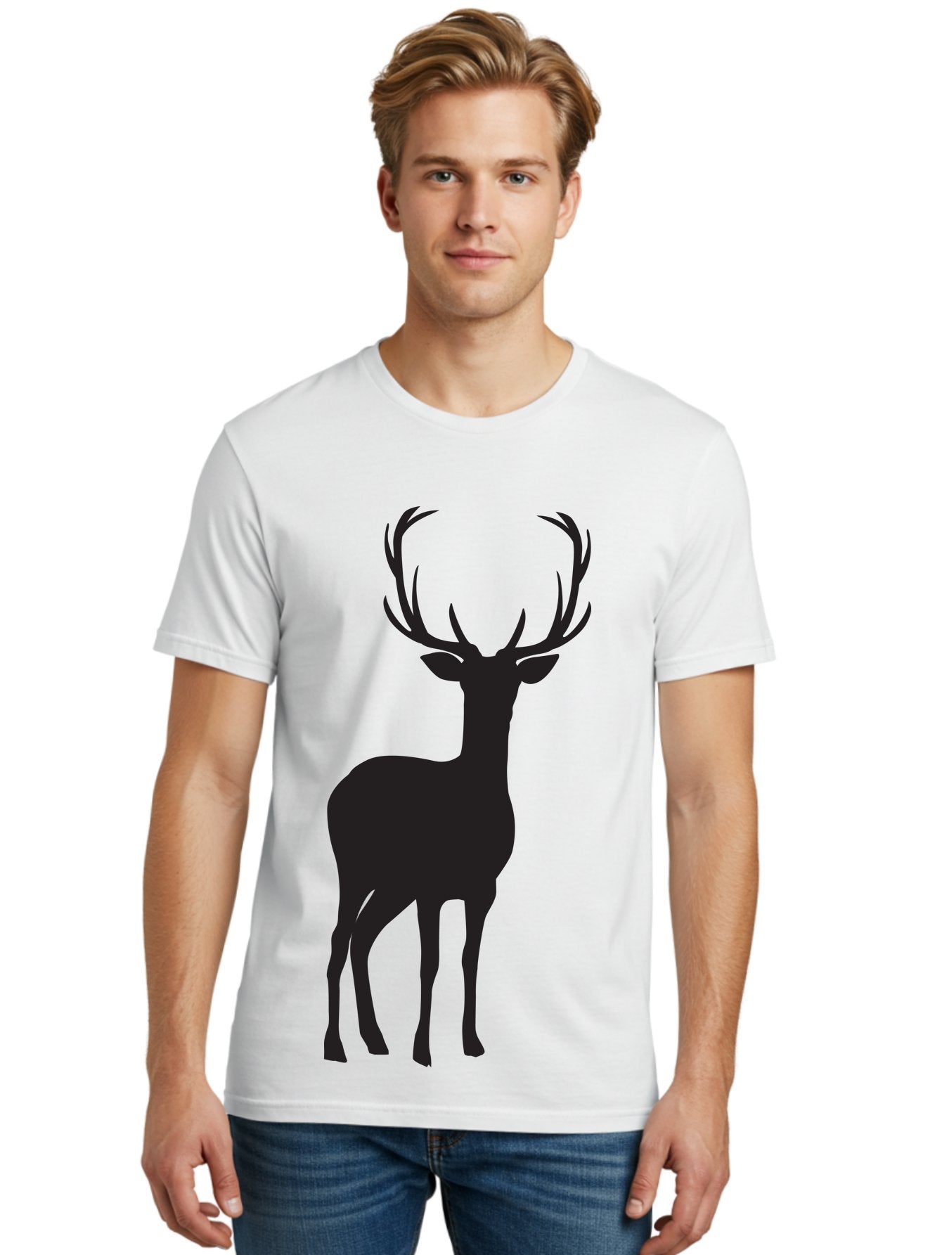 Deer Men'S Graphic Tee, 100% Cotton, Comfortable Casual Summer Wear, Machine Washable, Deer Silhouette, Majestic Stag, Wildlife Graphic, Antlers, Wild Animal, Minimalist Design, Nature-Inspired Art, Simple Illustration Aac647 26