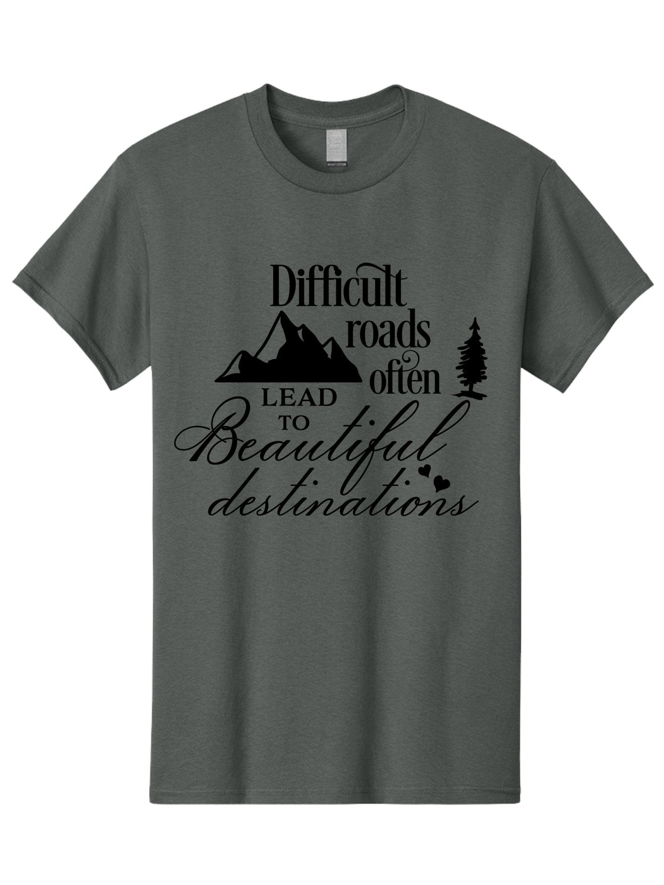 Difficult-Roads-Lead-To-Beautiful-Destinations Men'S Graphic Tee, 100% Cotton, Comfortable Casual Summer Wear, Machine Washable, Inspirational Quote, Motivational Phrase, Travel Inspiration, Mountain Landscape, Wanderlust, Adventure, Aac648 12