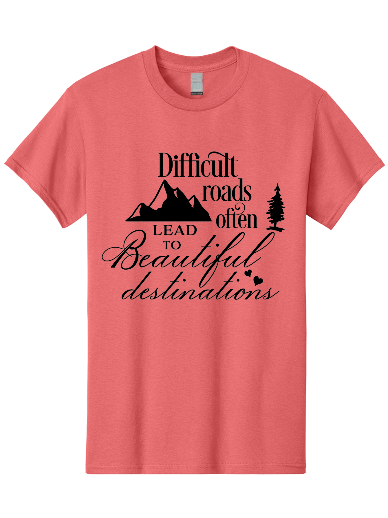 Difficult-Roads-Lead-To-Beautiful-Destinations Men'S Graphic Tee, 100% Cotton, Comfortable Casual Summer Wear, Machine Washable, Inspirational Quote, Motivational Phrase, Travel Inspiration, Mountain Landscape, Wanderlust, Adventure, Aac648 21