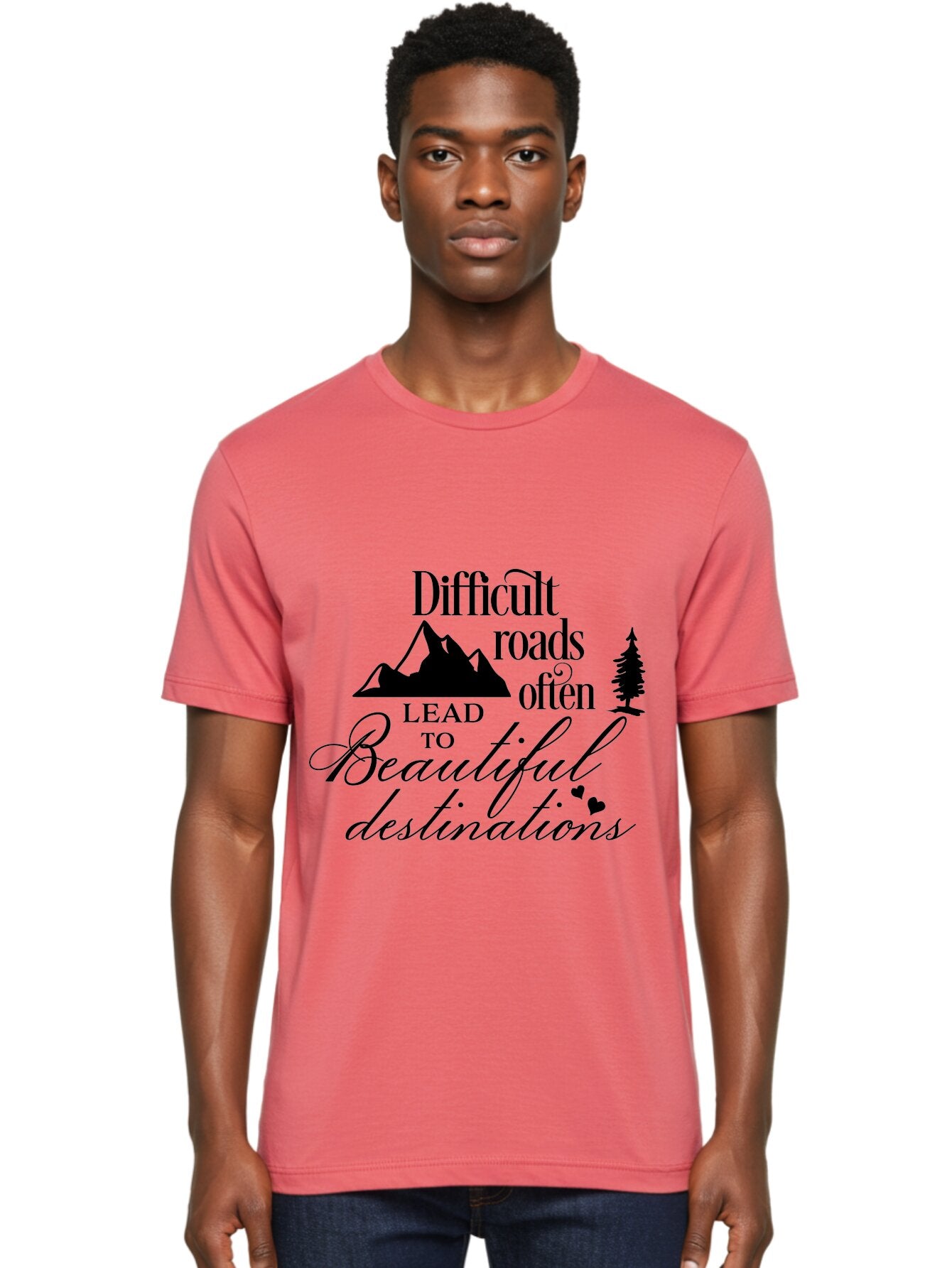 Difficult-Roads-Lead-To-Beautiful-Destinations Men'S Graphic Tee, 100% Cotton, Comfortable Casual Summer Wear, Machine Washable, Inspirational Quote, Motivational Phrase, Travel Inspiration, Mountain Landscape, Wanderlust, Adventure, Aac648 19